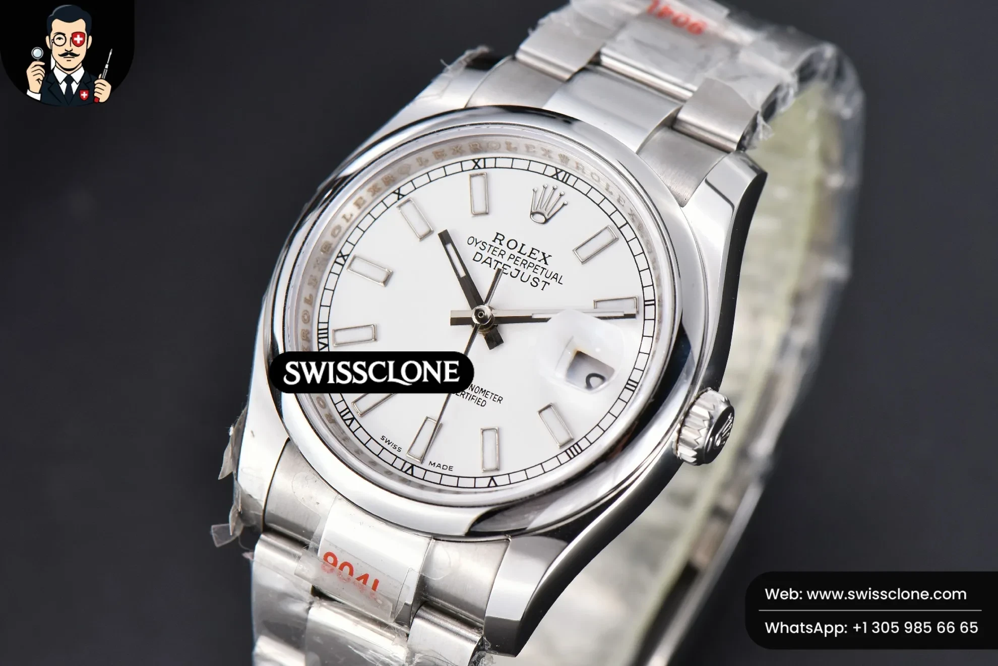 Rolex DateJust 36mm Smooth Bezel White Dial Lume Marker Oyster VR3235 1:1 Super Clone - Bezel & Case Profile