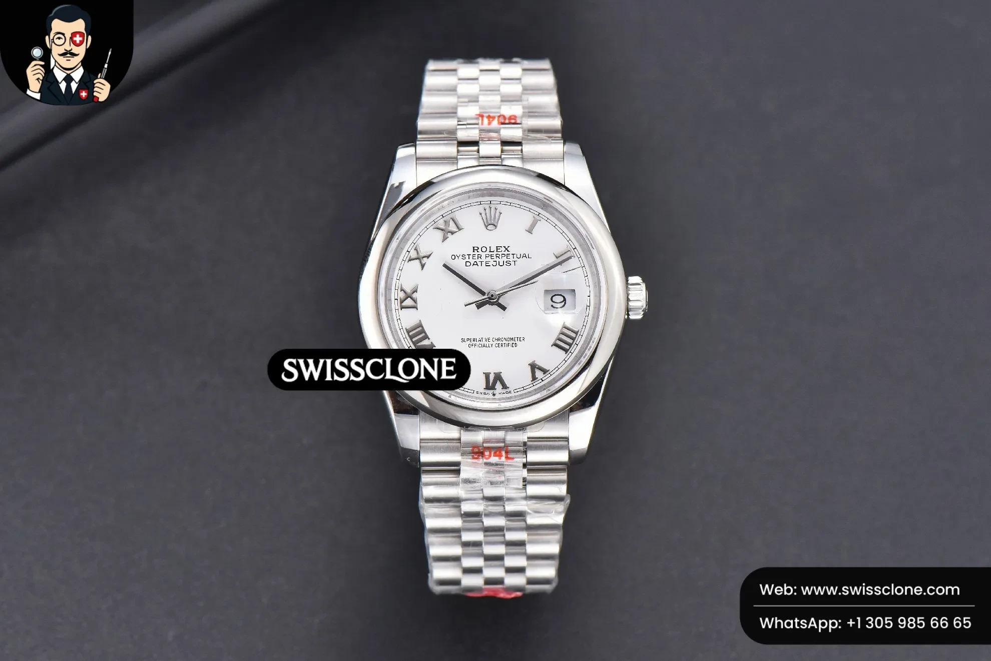 Rolex DateJust 36mm Smooth Bezel White Dial Roma Marker Jubilee VR3235