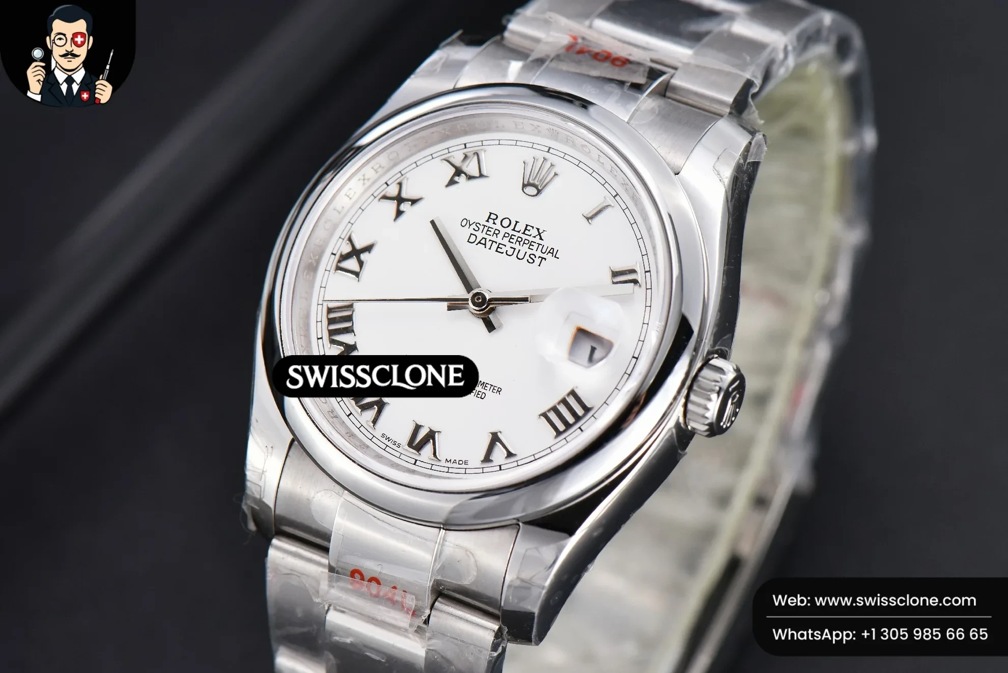 Rolex DateJust 36mm Smooth Bezel White Dial Roma Marker Oyster VR3235 1:1 Super Clone - Bezel & Case Profile