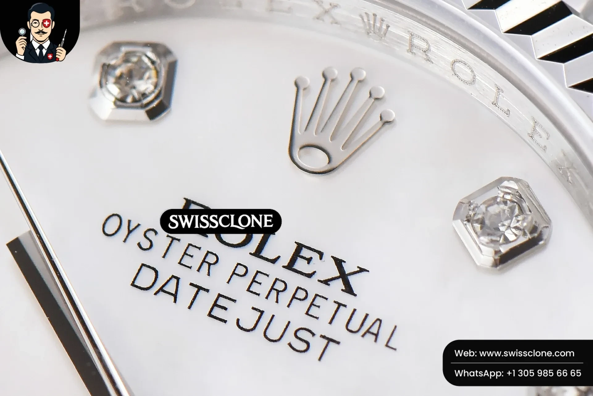 Rolex DateJust 36mm Smooth Bezel White MOP Dial Diamond Marker Oyster VR3235 1:1 Super Clone - Caseback & Cloned Calibre Movement
