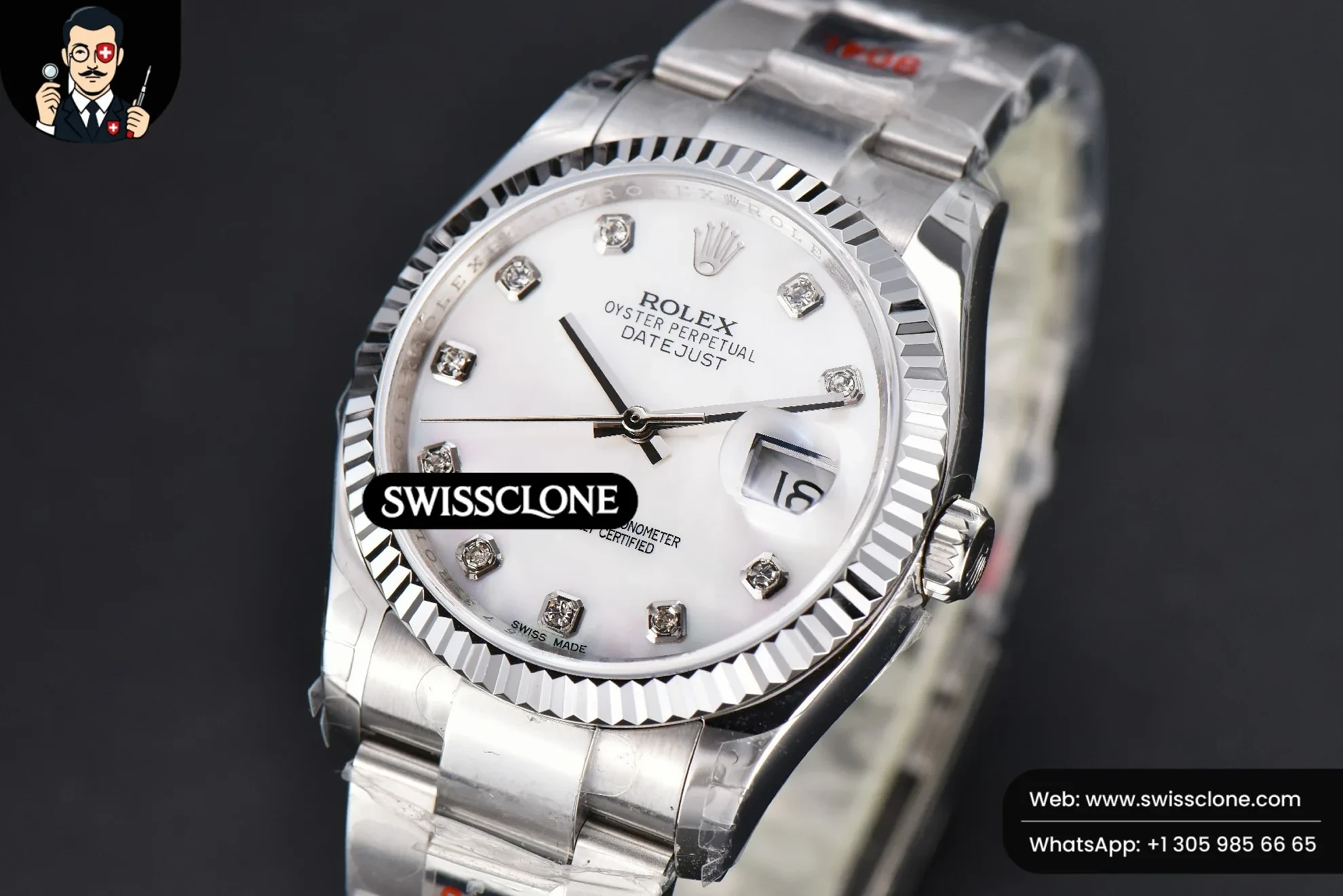 Rolex DateJust 36mm Smooth Bezel White MOP Dial Diamond Marker Oyster VR3235 1:1 Super Clone - Clasp & Bracelet Finishing