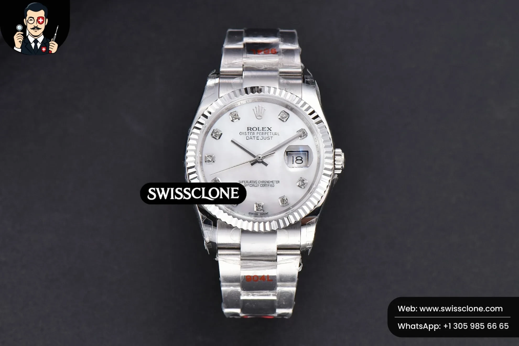Rolex DateJust 36mm Smooth Bezel White MOP Dial Diamond Marker Oyster VR3235