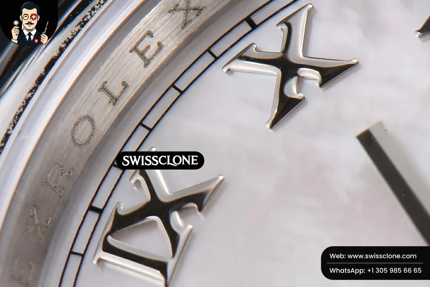 Rolex DateJust 36mm Smooth Bezel White MOP Dial Roma Marker Oyster VR3235 1:1 Super Clone - Caseback & Cloned Calibre Movement