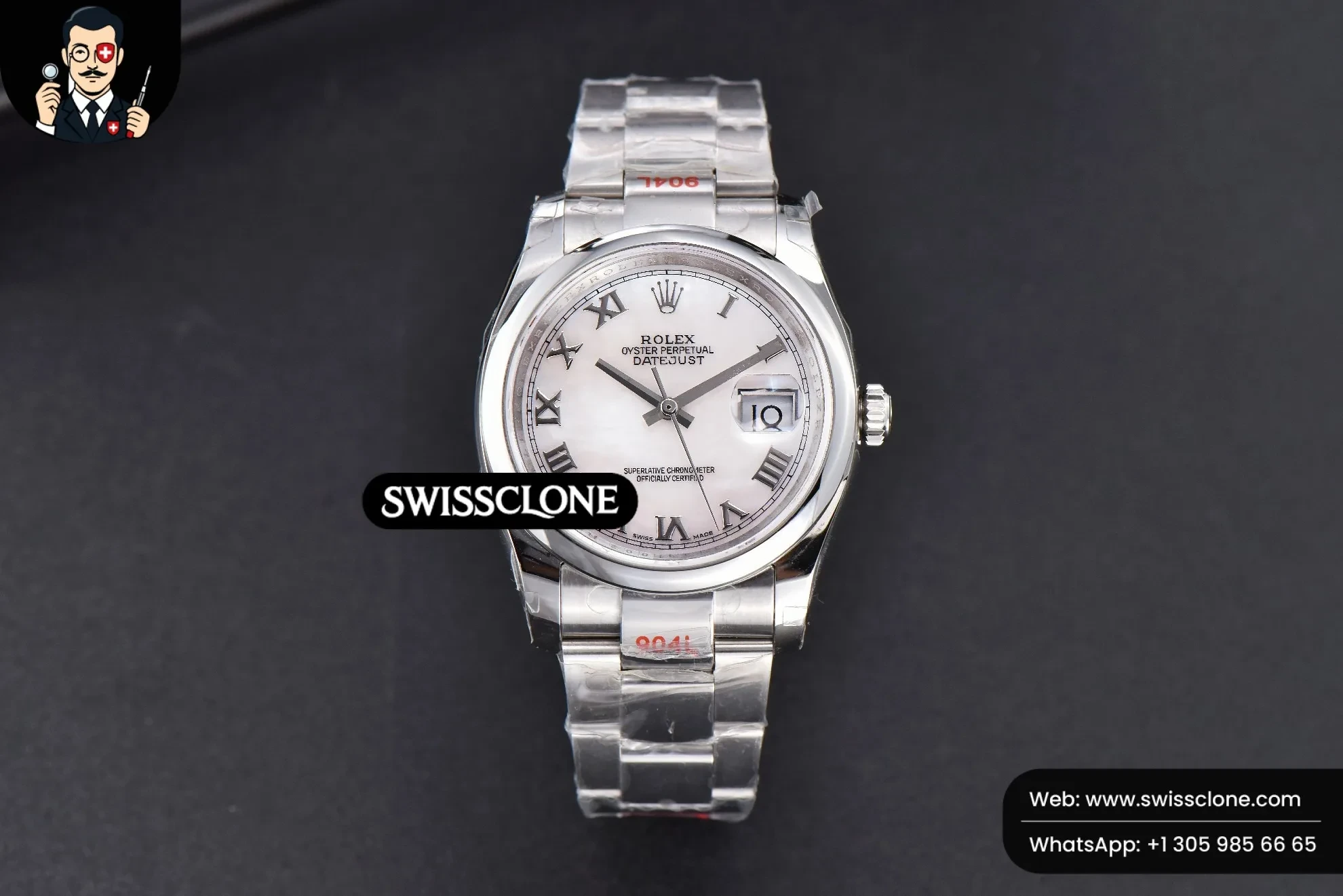 Rolex DateJust 36mm Smooth Bezel White MOP Dial Roma Marker Oyster VR3235