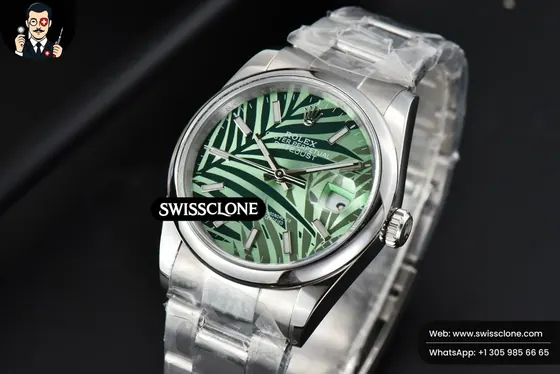 Rolex DateJust 36mm Smooth Green Plam Dial Oyster 1:1 Super Clone - Bezel & Case Profile