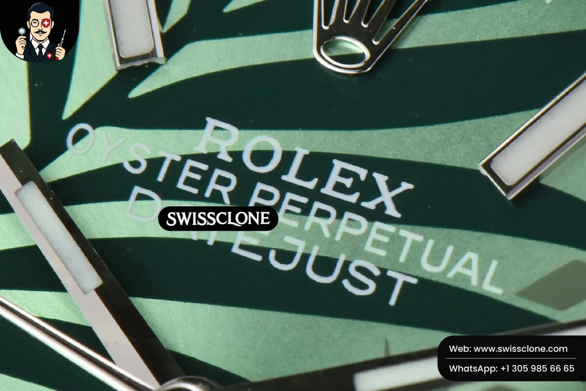 Rolex DateJust 36mm Smooth Green Plam Dial Oyster 1:1 Super Clone - Clasp & Bracelet Finishing