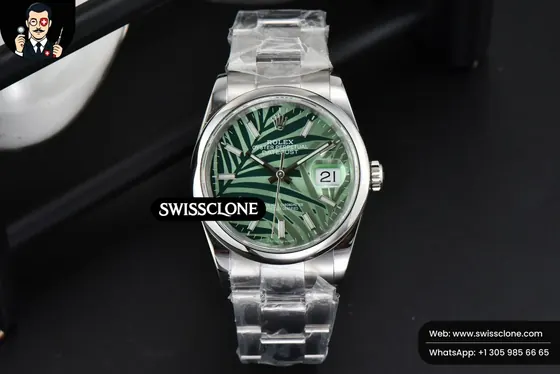 Rolex DateJust 36mm Smooth Green Plam Dial Oyster 1:1 Super Clone - Dial Macro Close-Up