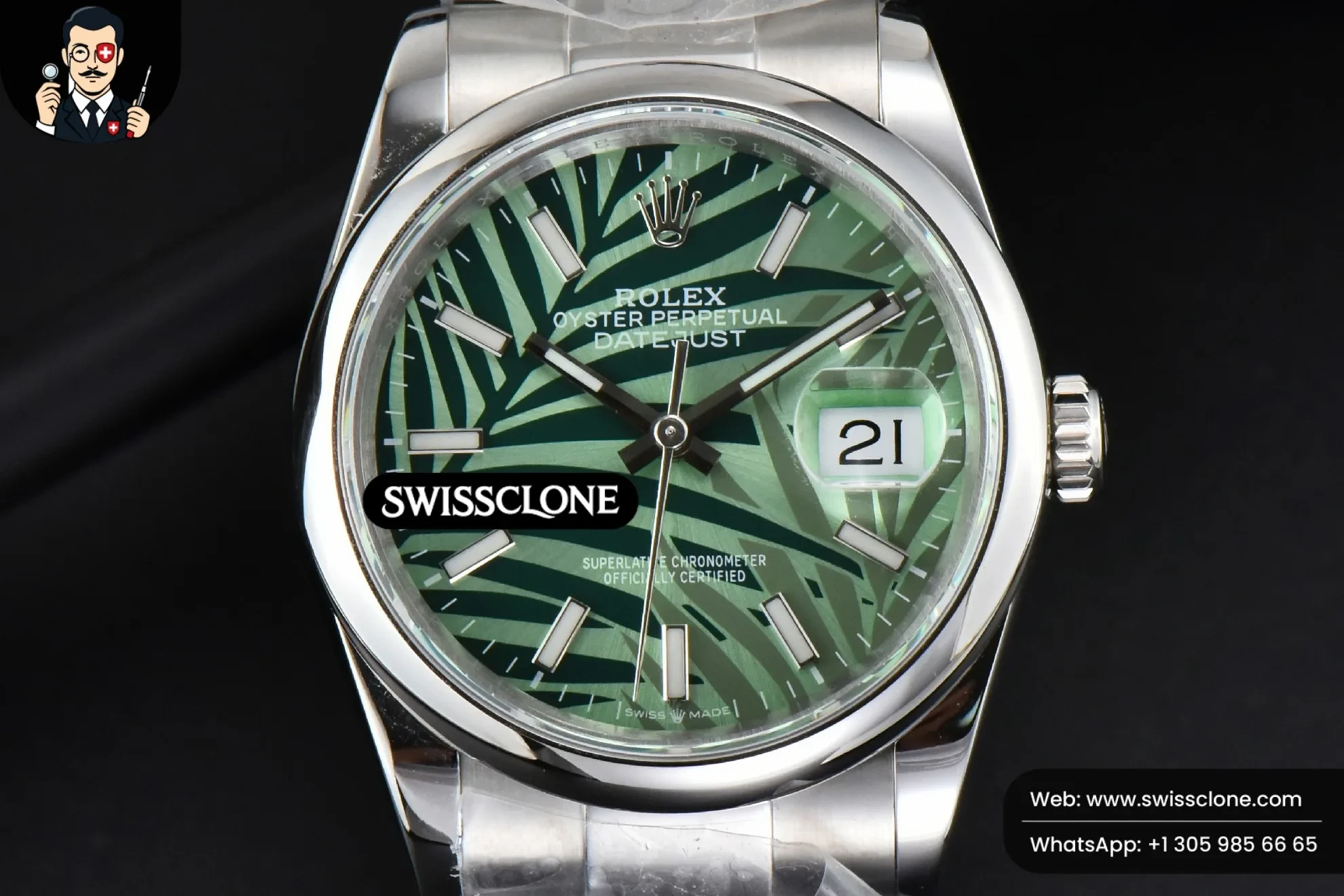 Rolex DateJust 36mm Smooth Green Plam Dial Oyster
