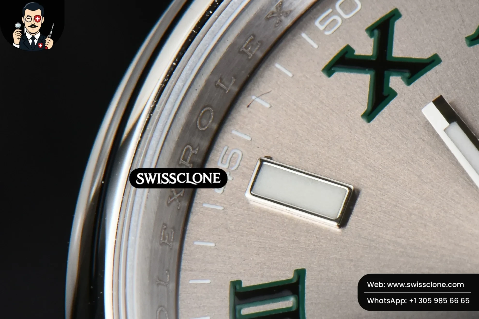 Rolex DateJust 36mm Smooth Wimbledon Gray Dial Green Roma Marker Oyster 1:1 Super Clone - Caseback & Cloned Calibre Movement