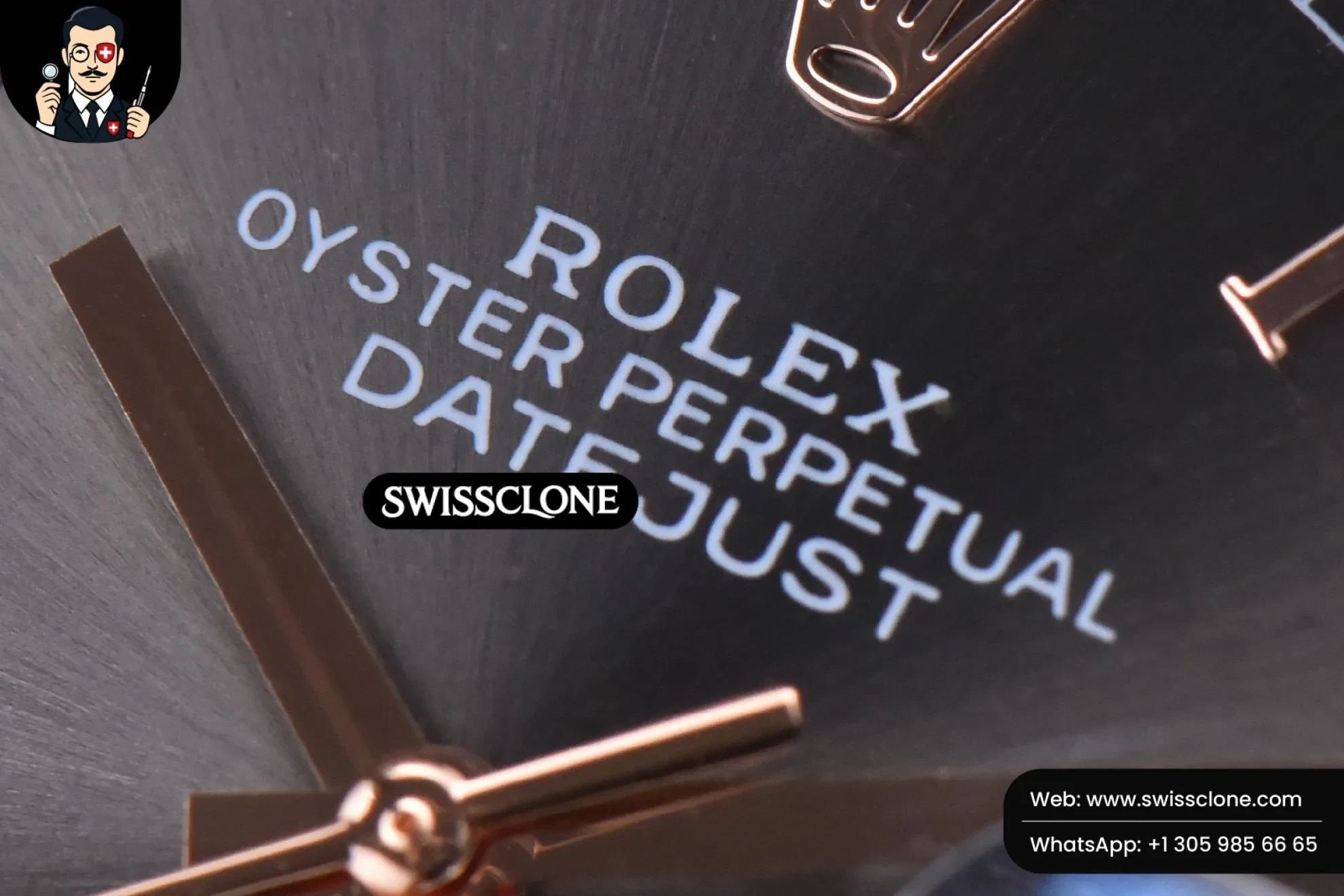 Rolex DateJust 36mm SS/RG Black Dial Roma Marker Diamond Roma Bezel Oyster 1:1 Super Clone - Caseback & Cloned Calibre Movement