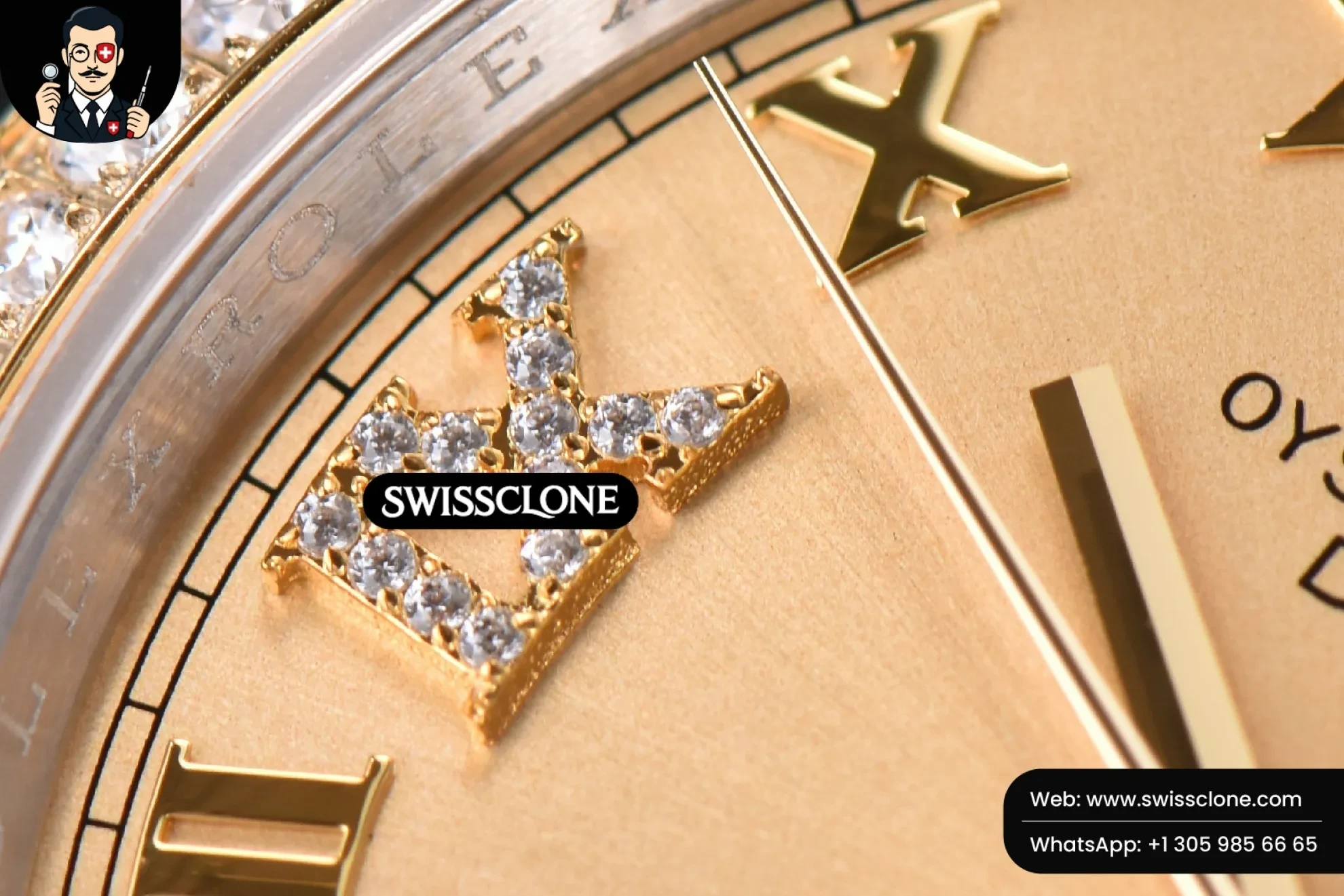 Rolex DateJust 36mm SS/YG Dial Diamond Roma Marker Diamond Bezel Oyster 1:1 Super Clone - On-Wrist Presence View