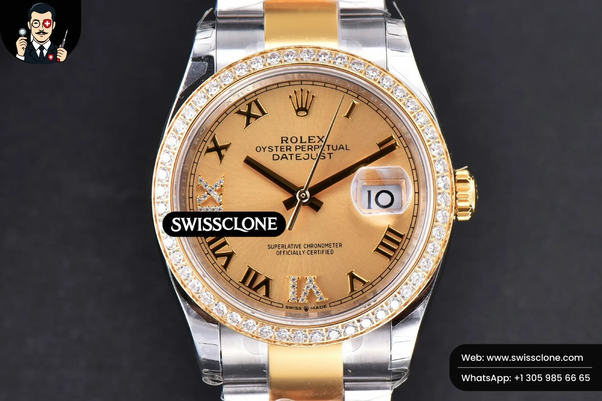 Rolex DateJust 36mm SS/YG Dial Diamond Roma Marker Diamond Bezel Oyster