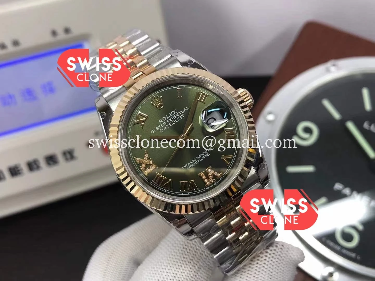 Rolex Datejust 36MM Two Tone Green Dial 1:1 Super Clone - Dial Macro Close-Up
