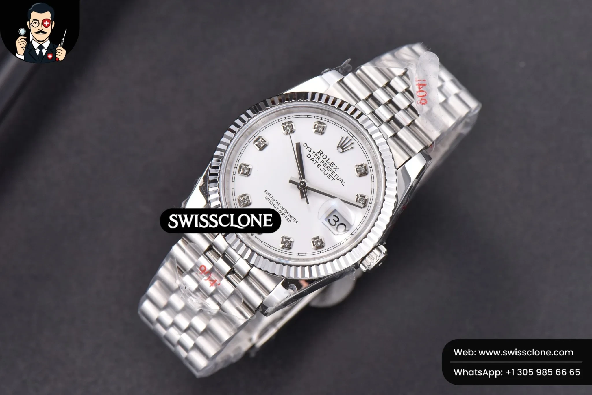 Rolex DateJust 36mm White Dial Diamond Marker Jubilee VR3235 1:1 Super Clone - Bezel & Case Profile
