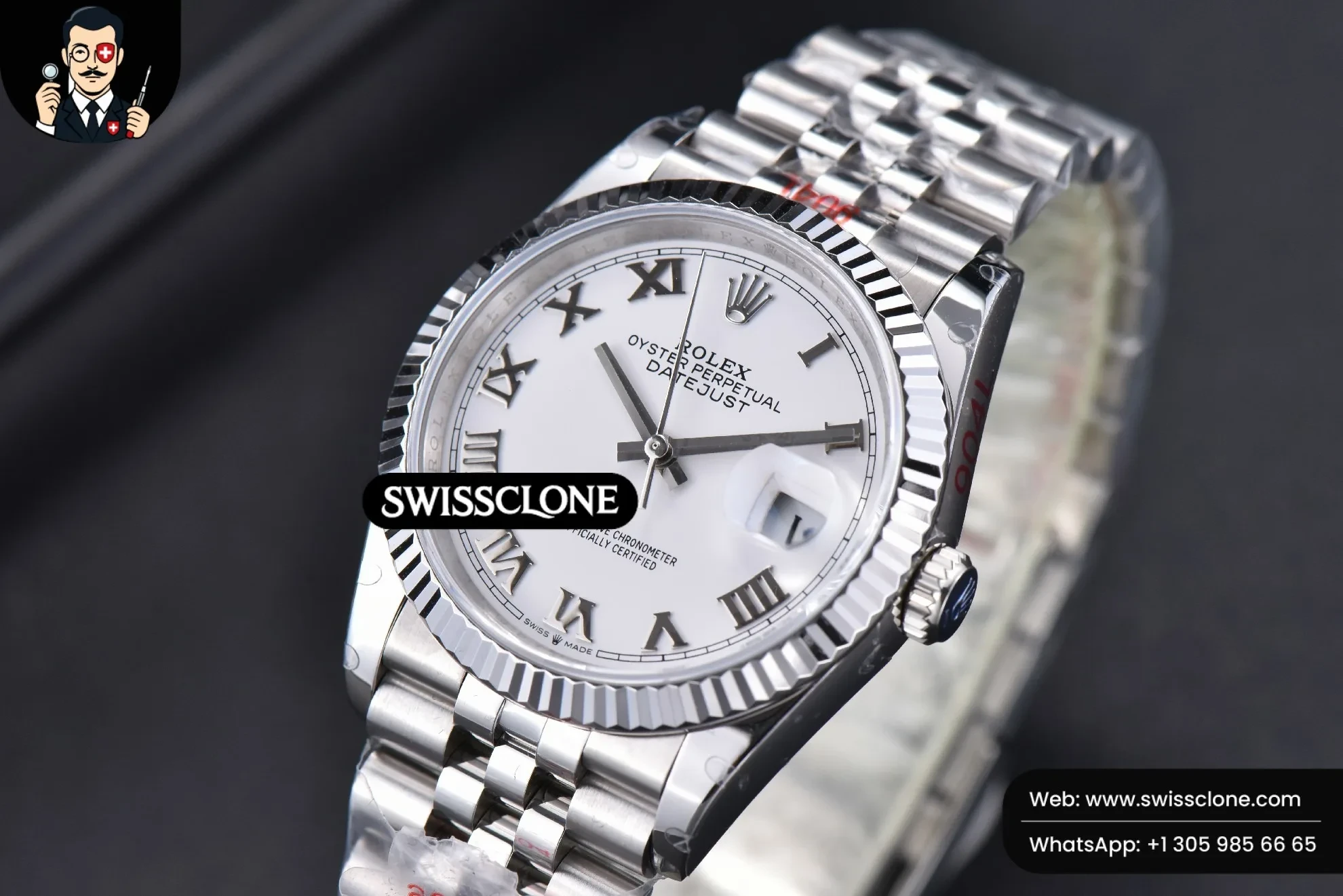 Rolex DateJust 36mm White Dial Roma Marker Jubilee VR3235 1:1 Super Clone - Bezel & Case Profile