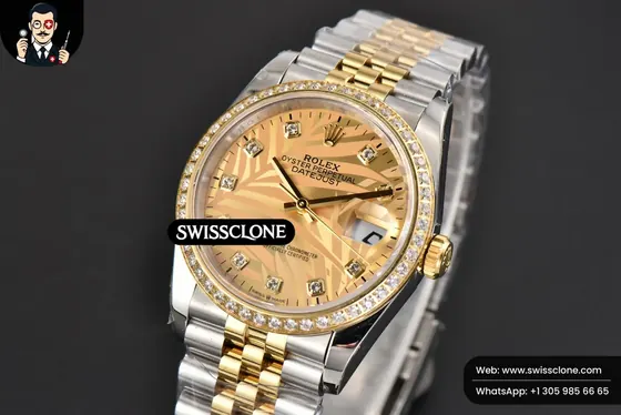 Rolex DateJust 36mm YG/SS Diamond Plam Dial Diamond Marker Jubilee 2824 (SW-28090) 1:1 Super Clone - Bezel & Lateral Case Profile