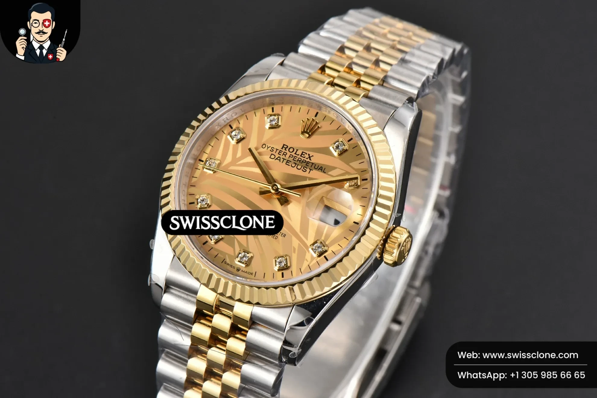 Rolex DateJust 36mm YG/SS Diamond Plam Dial Diamond Marker Jubilee 2824 1:1 Super Clone - Bezel & Case Profile