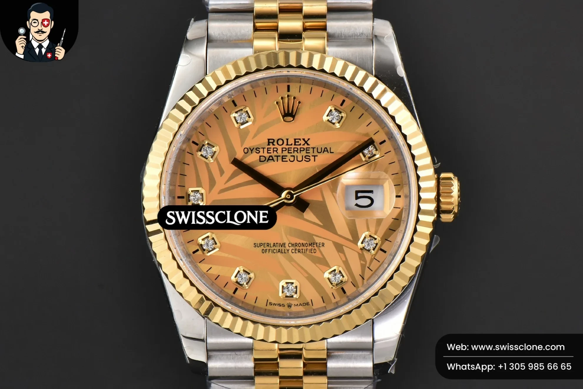 Rolex DateJust 36mm YG/SS Diamond Plam Dial Diamond Marker Jubilee 2824
