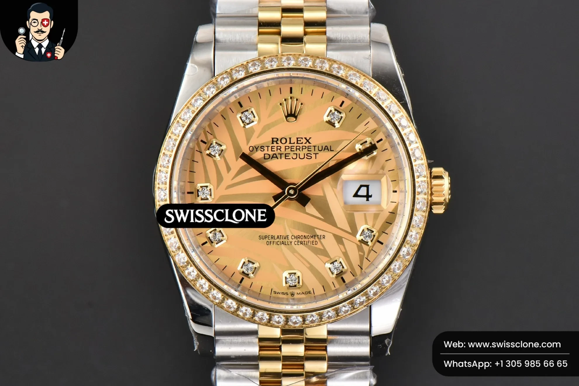 Rolex DateJust 36mm YG/SS Diamond Plam Dial Diamond Marker Jubilee 3235