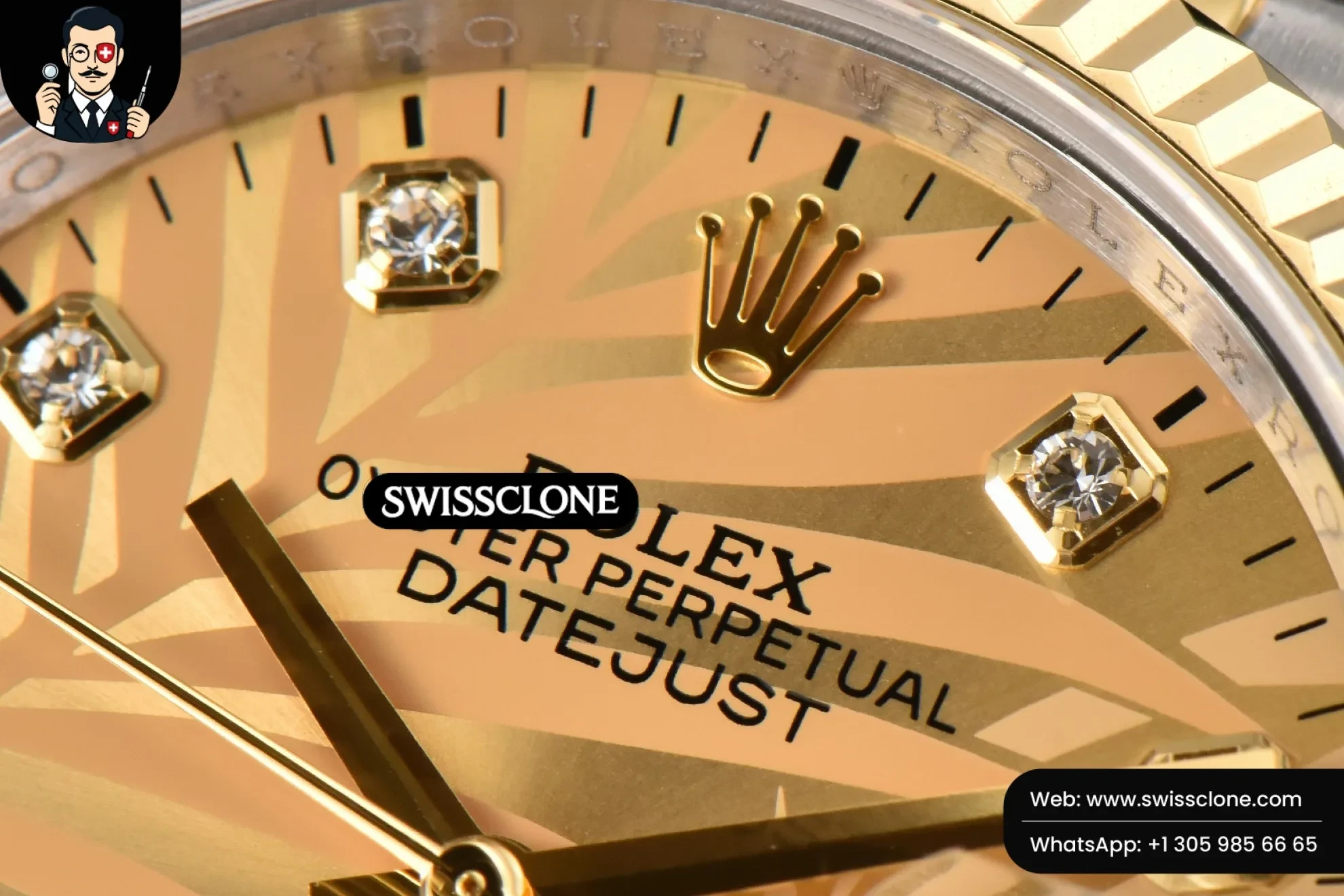 Rolex DateJust 36mm YG/SS Fluted Plam Dial Diamond Marker Jubilee 3235 1:1 Super Clone - Clasp & Bracelet Finishing