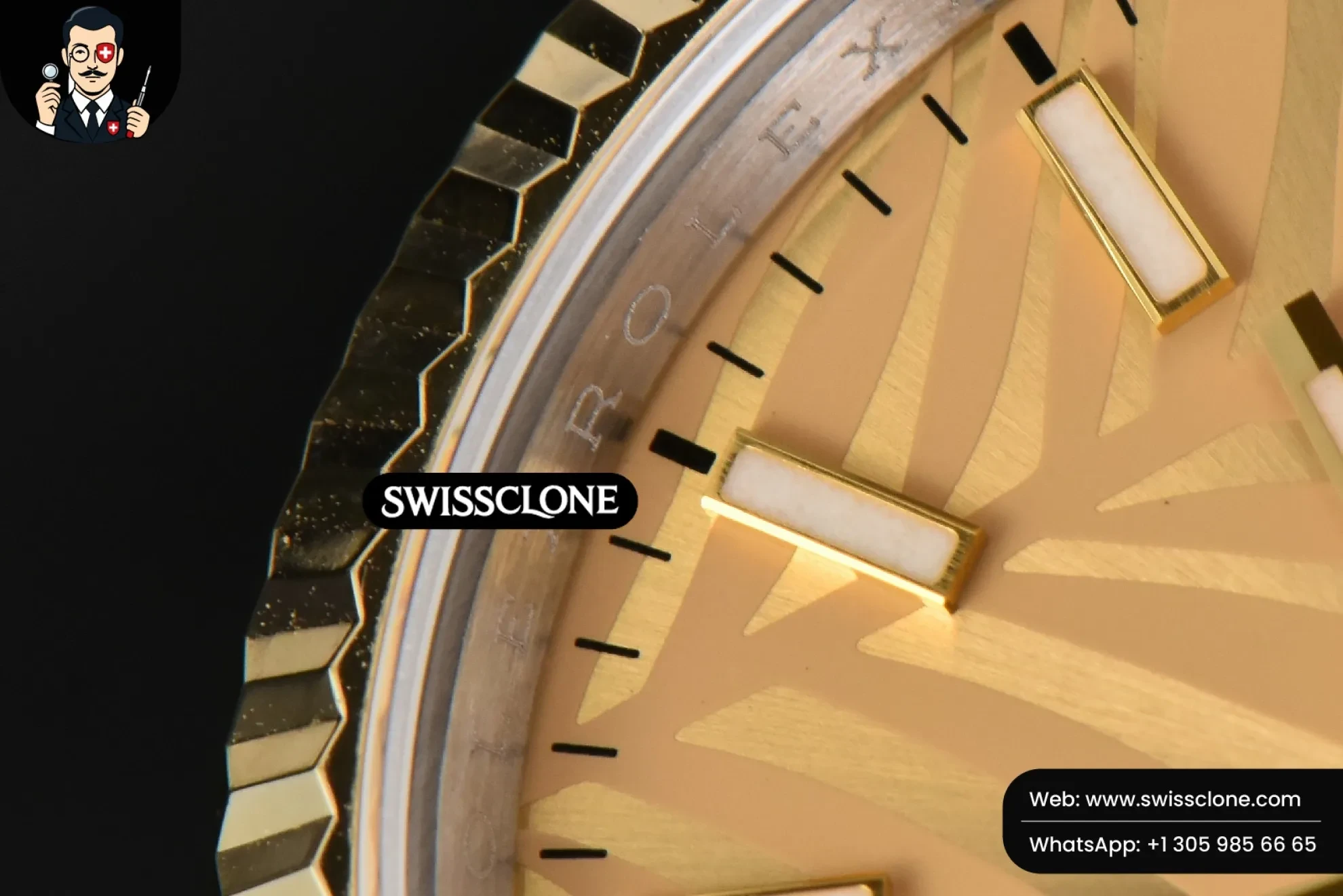 Rolex DateJust 36mm YG/SS Palm Dial Oyster 1:1 Super Clone - Caseback & Cloned Calibre Movement