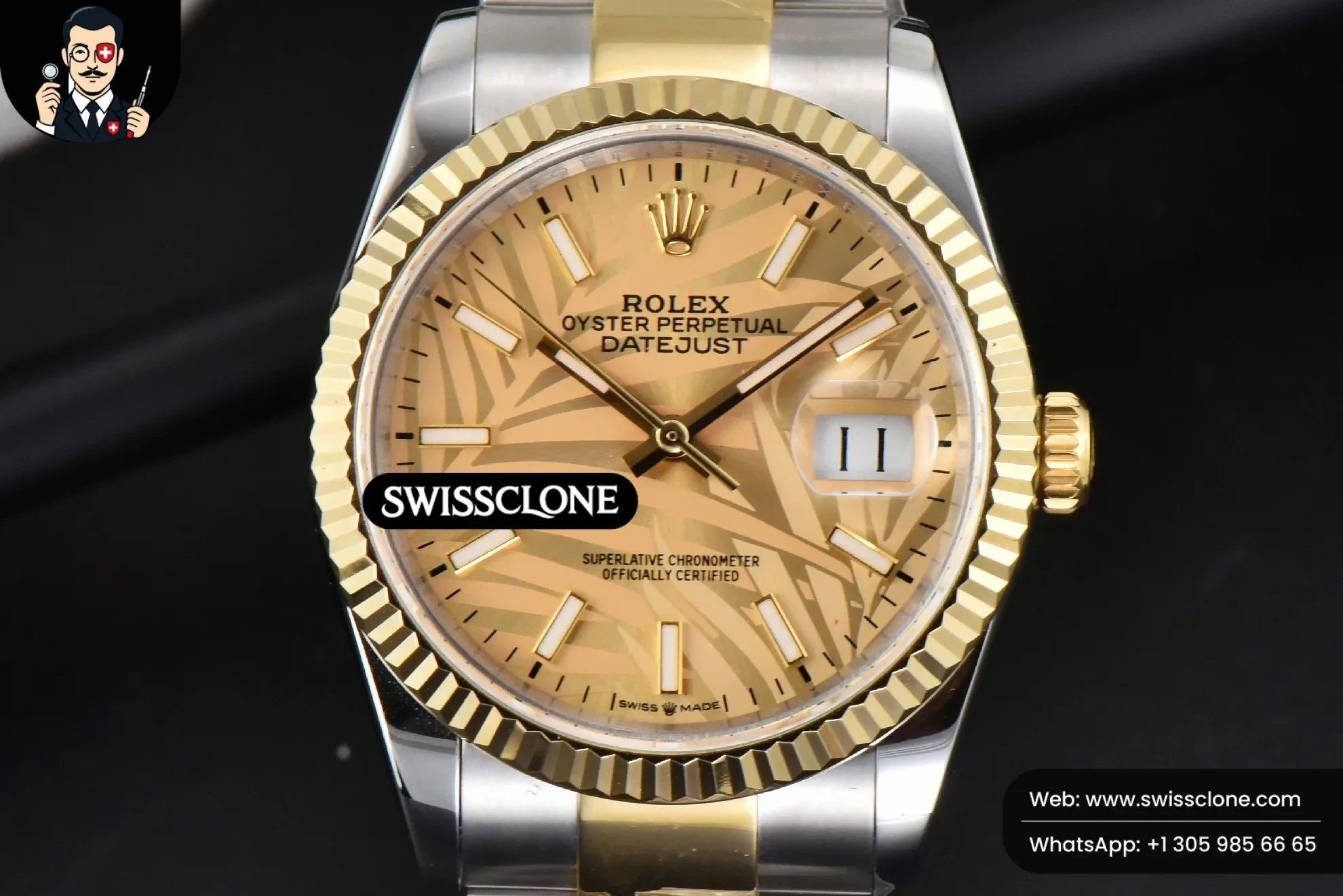 Rolex DateJust 36mm YG/SS Palm Dial Oyster