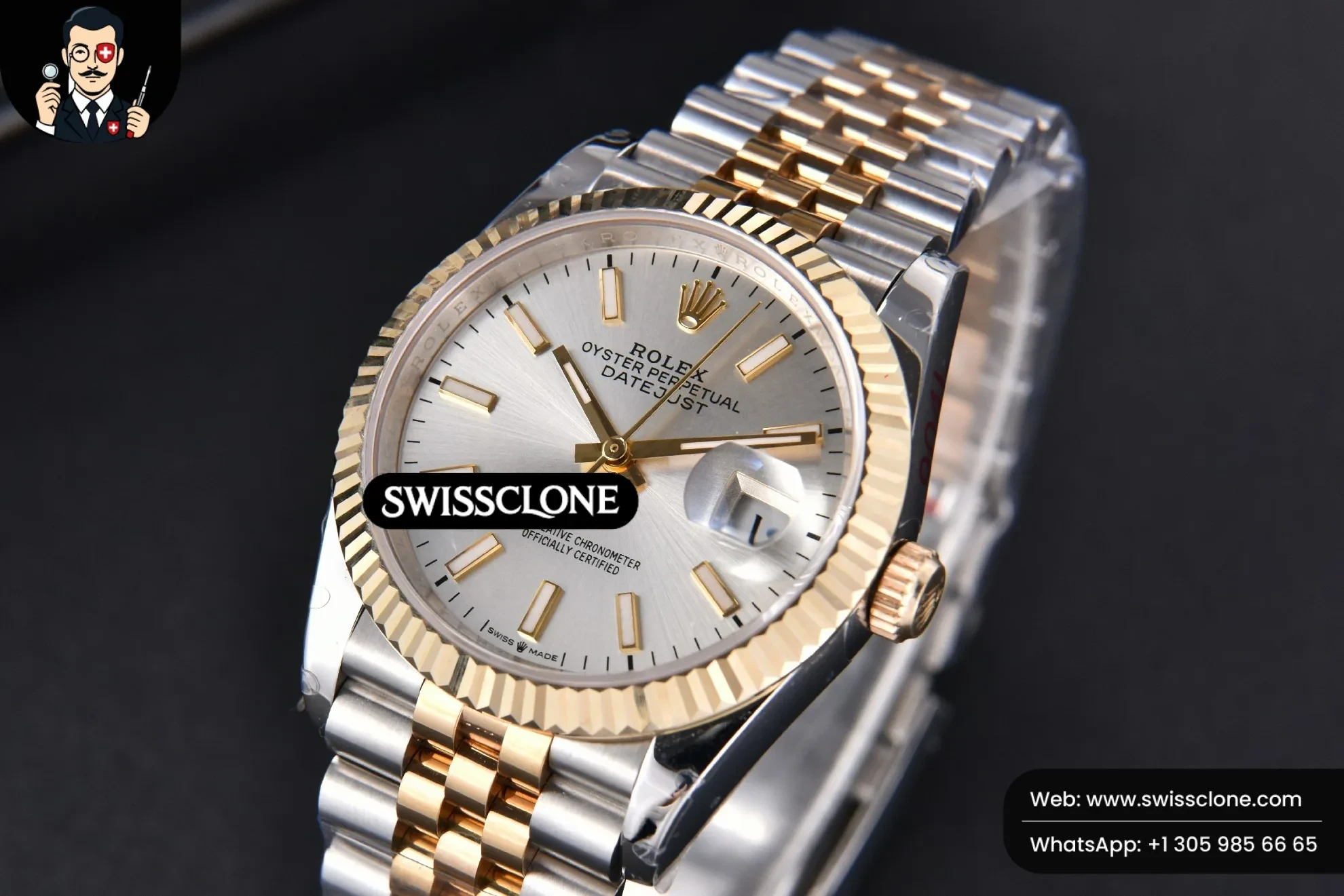 Rolex DateJust 36mm YG/SS Silver Dial Jubilee VR3235 1:1 Super Clone - Bezel & Case Profile