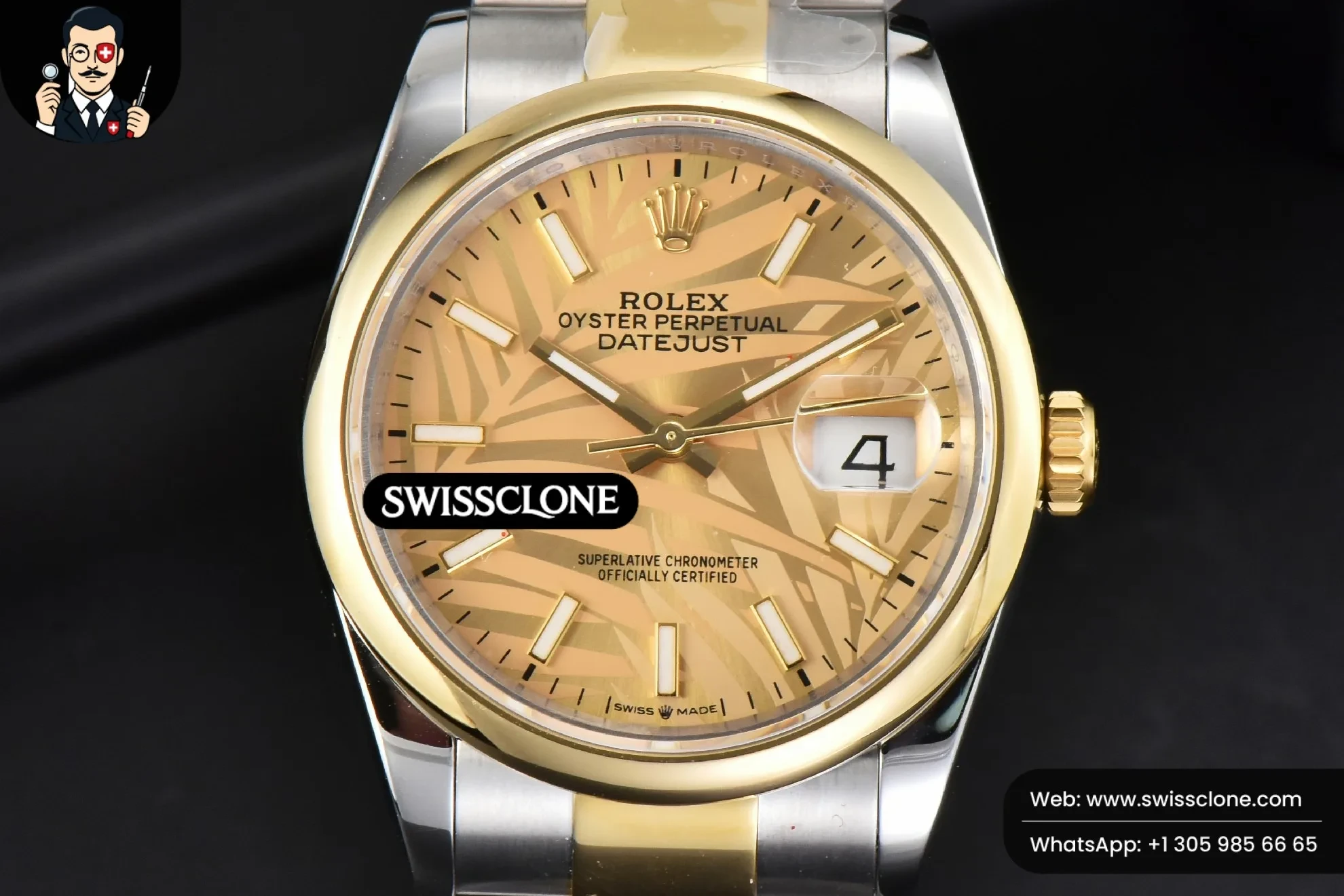 Rolex DateJust 36mm YG/SS Smooth Palm Dial Oyster