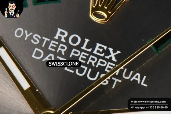 Rolex DateJust 36mm YG/SS Smooth Wimbledom Gray Dial Green Roma Marker Oyster 2824 1:1 Super Clone - Clasp & Bracelet Finishing