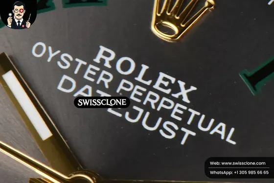 Rolex DateJust 36mm YG/SS Wimbledom Gray Dial Green Roma Marker Oyster 2824 1:1 Super Clone - Bezel & Case Profile