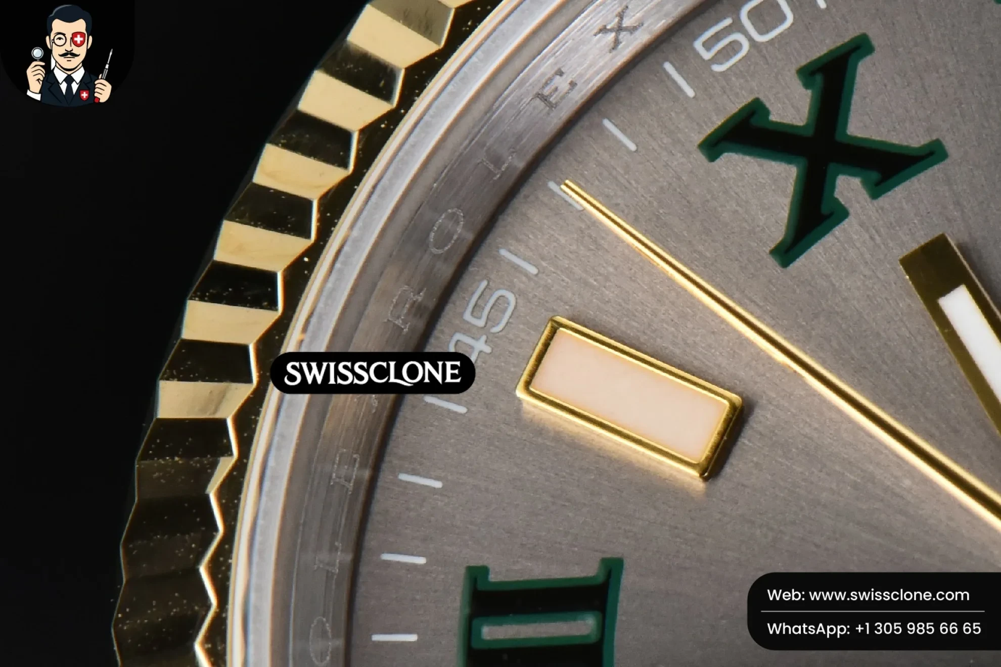 Rolex DateJust 36mm YG/SS Wimbledom Gray Dial Green Roma Marker Oyster 2824 1:1 Super Clone - Clasp & Bracelet Finishing