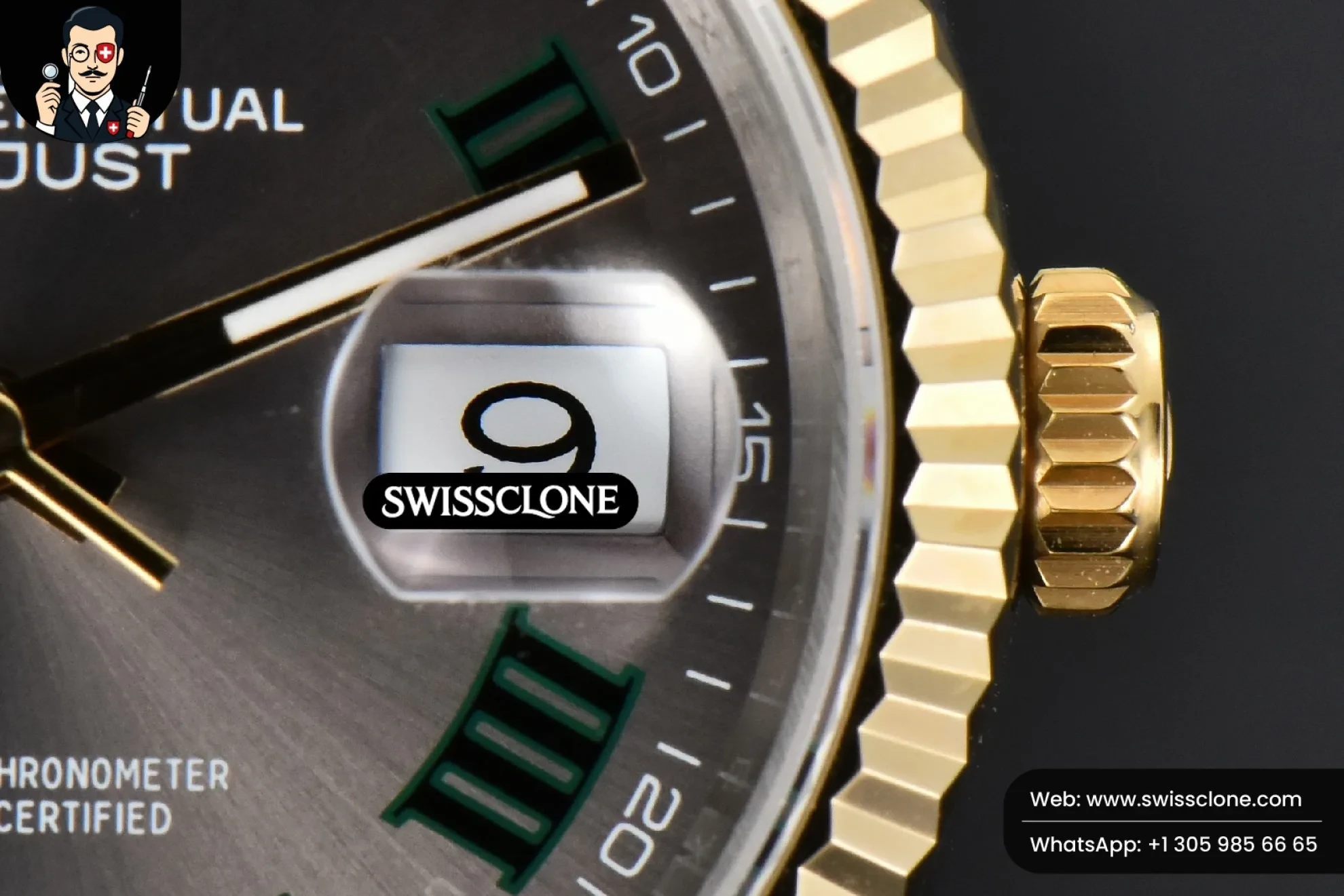 Rolex DateJust 36mm YG/SS Wimbledom Gray Dial Green Roma Marker Oyster 2824 1:1 Super Clone - On-Wrist Presence View
