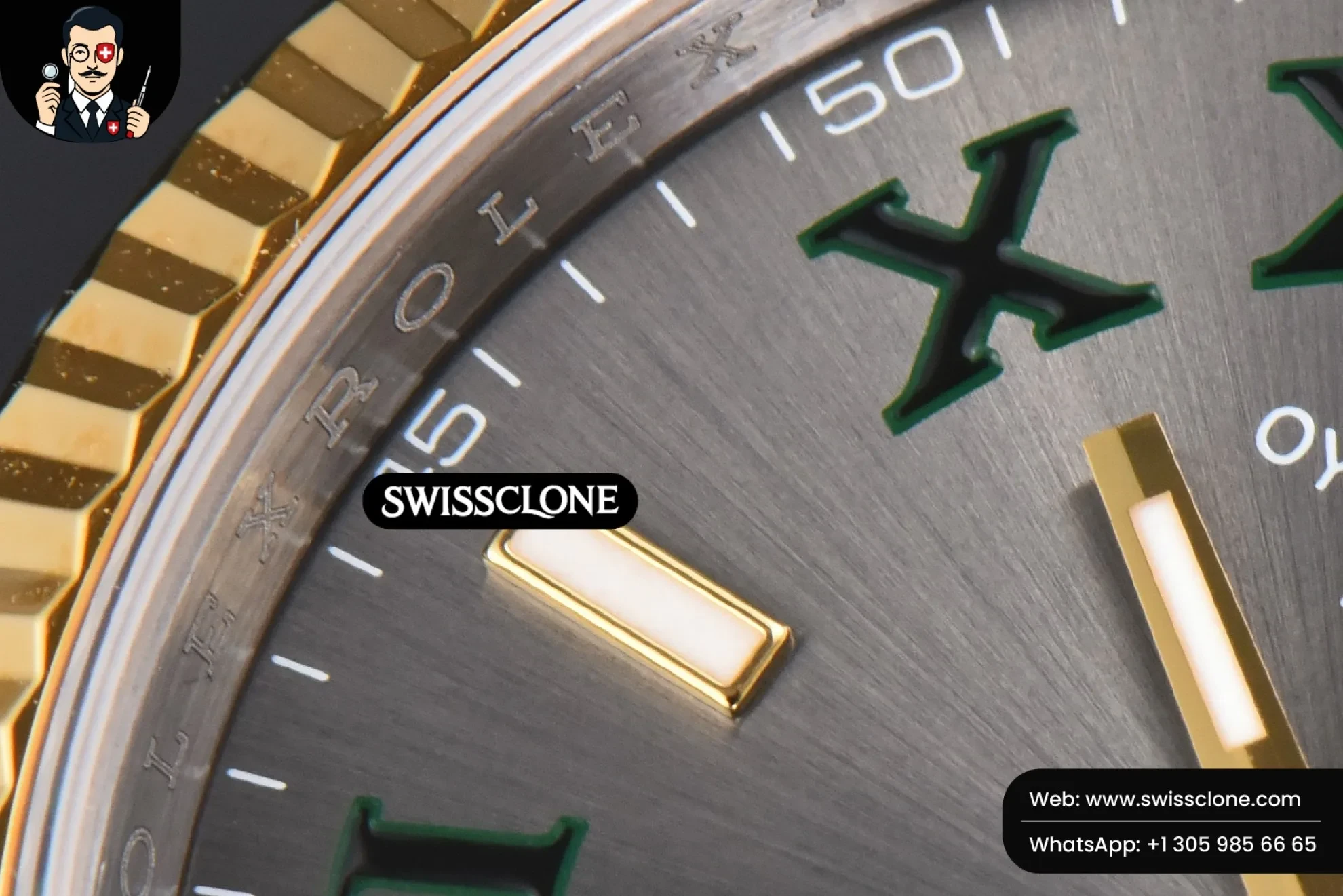 Rolex DateJust 36mm YG/SS Wimbledon Gray Dial Green Marker Jubilee VS3235 1:1 Super Clone - Lateral Case Thickness Profile