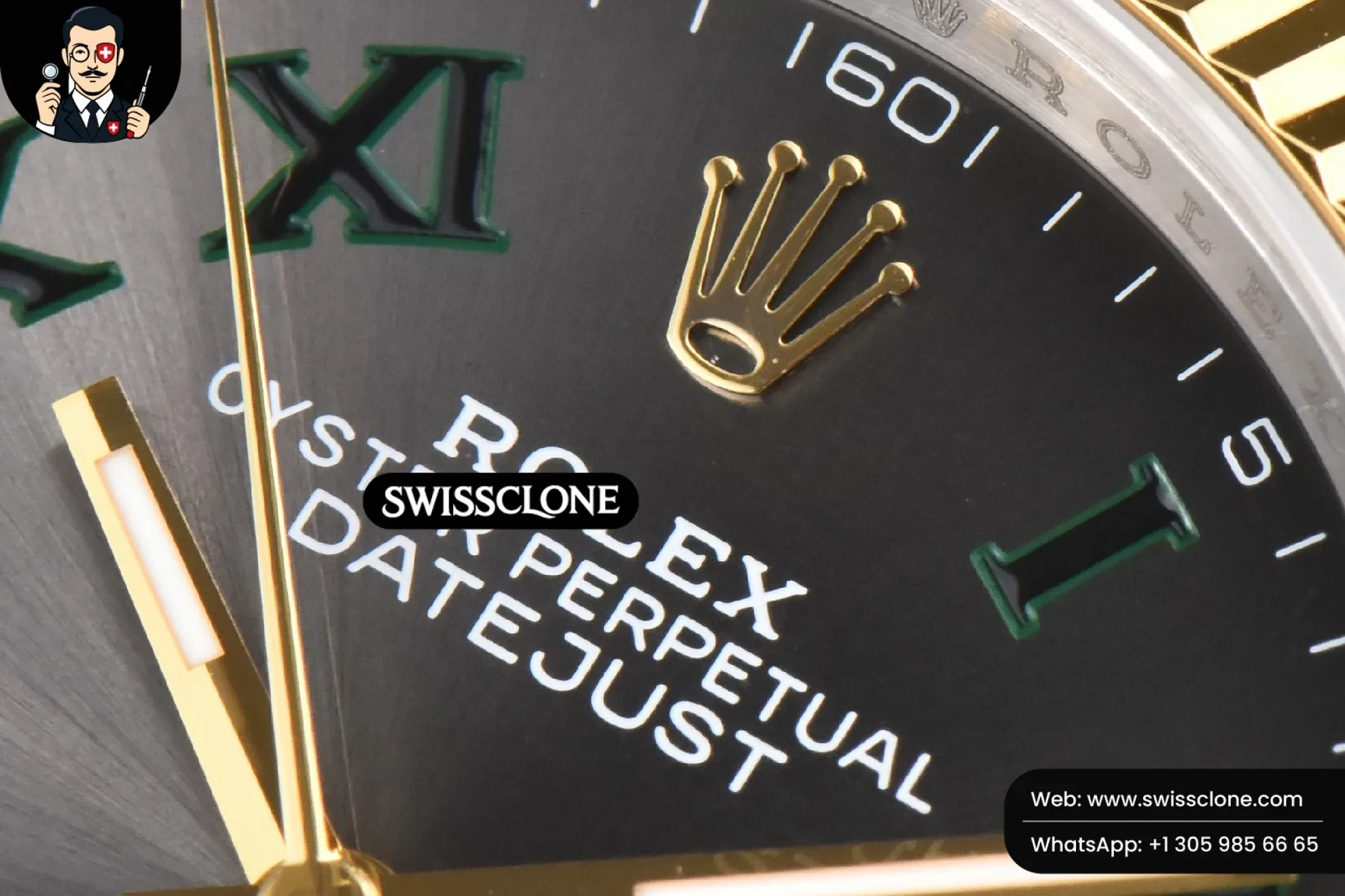 Rolex DateJust 36mm YG/SS Wimbledon Gray Dial Green Marker Jubilee VS3235 1:1 Super Clone - Caseback & Cloned Calibre Movement