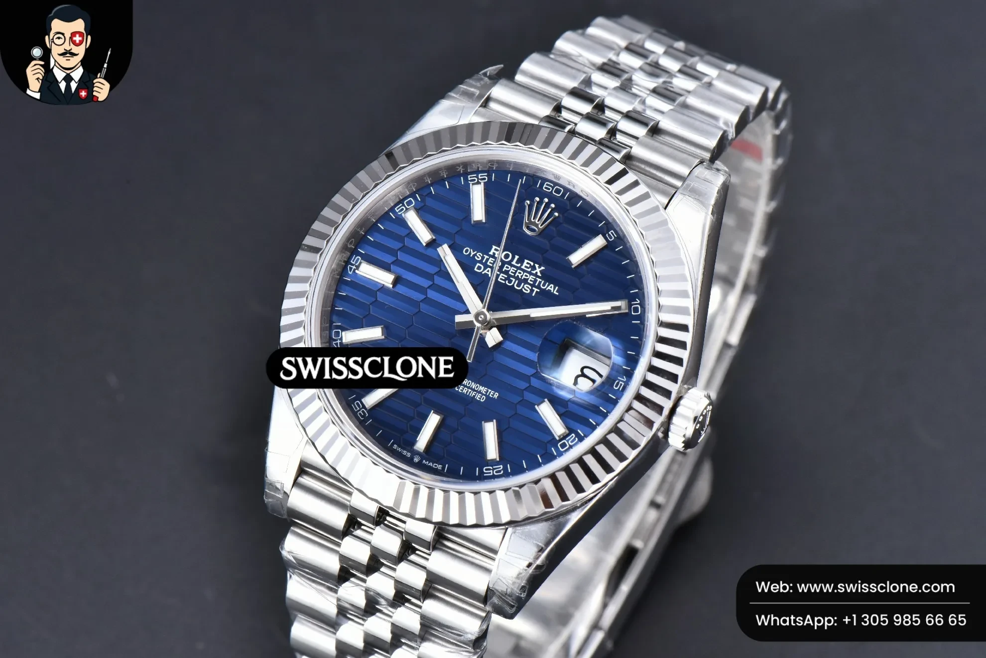 Rolex DateJust 41 126334 904L Blue Motif Dial Jubilee VS3235 1:1 Super Clone - Bezel & Case Profile