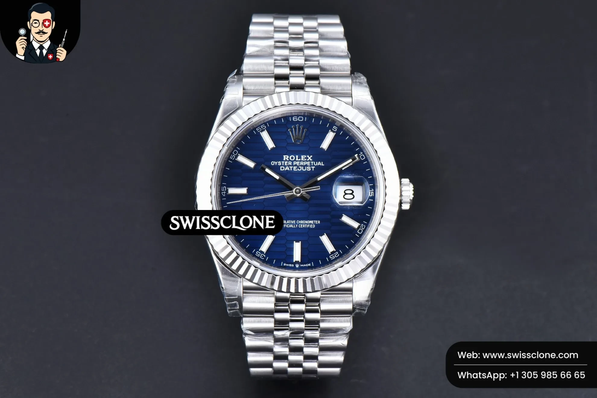 Rolex DateJust 41 126334 904L Blue Motif Dial Jubilee VS3235 1:1 Super Clone - Dial Macro Close-Up