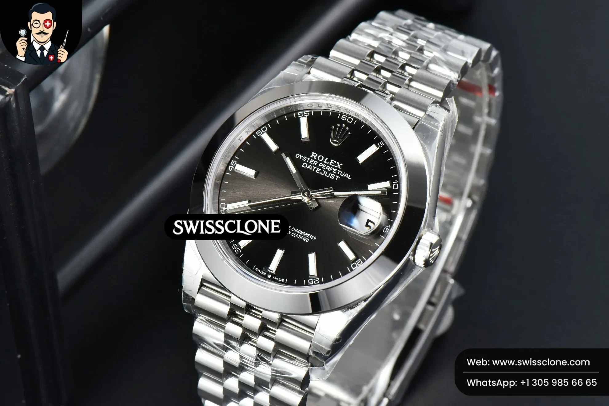 Rolex DateJust 41mm 126300 Smooth Bezel Black Dial Jubilee VS3235 1:1 Super Clone - Bezel & Case Profile