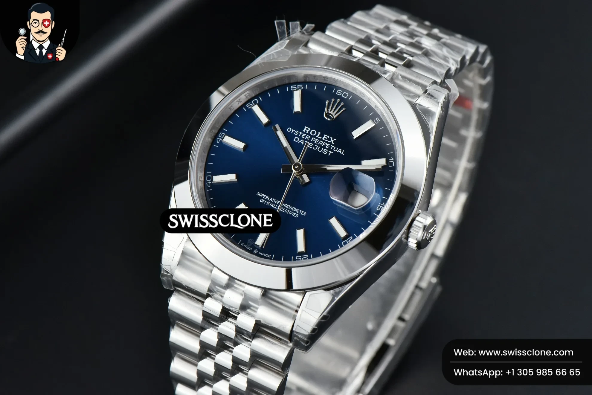 Rolex DateJust 41mm 126300 Smooth Bezel Blue Dial Jubilee VS3235 1:1 Super Clone - Bezel & Case Profile