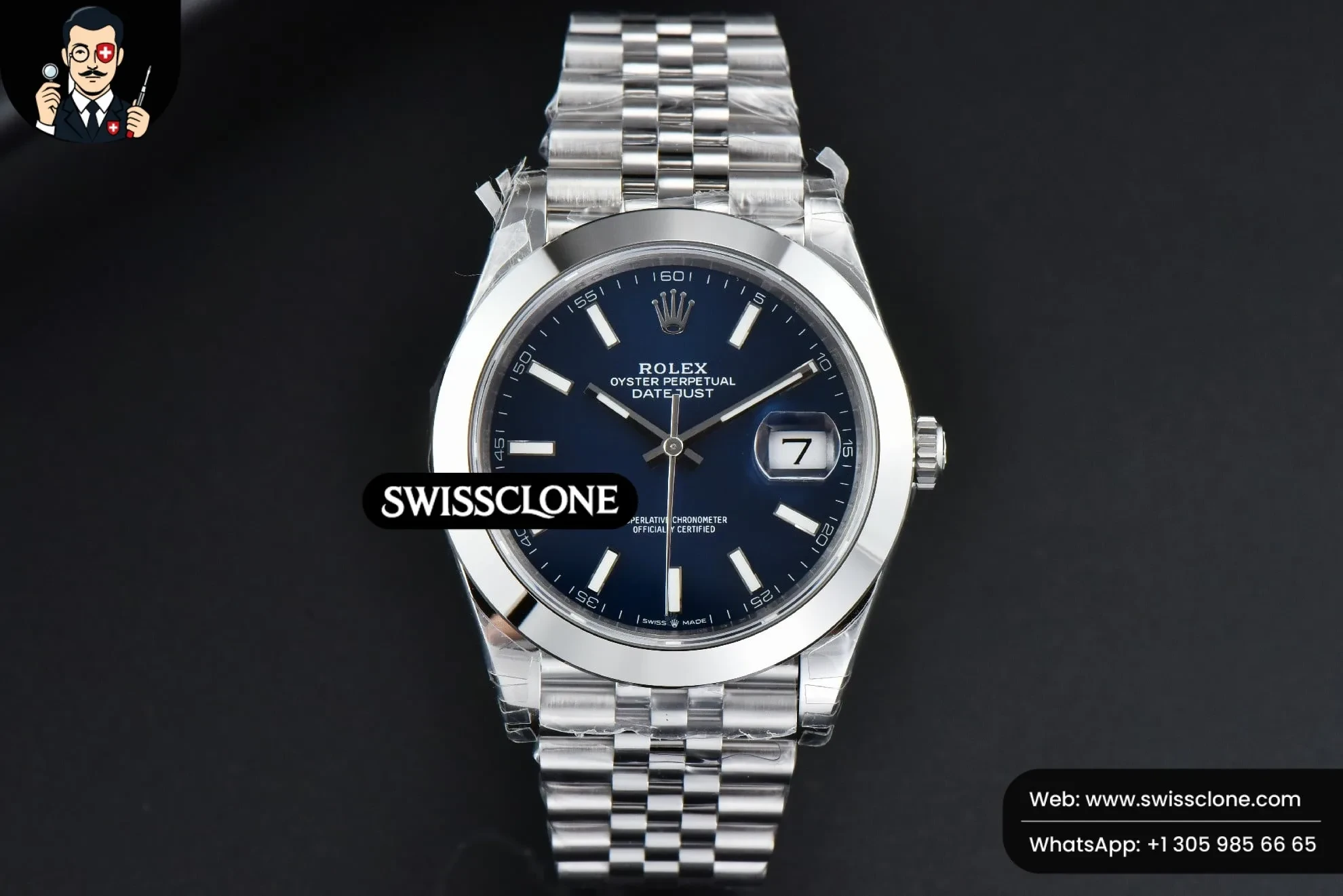 Rolex DateJust 41mm 126300 Smooth Bezel Blue Dial Jubilee VS3235 1:1 Super Clone - Dial Macro Close-Up