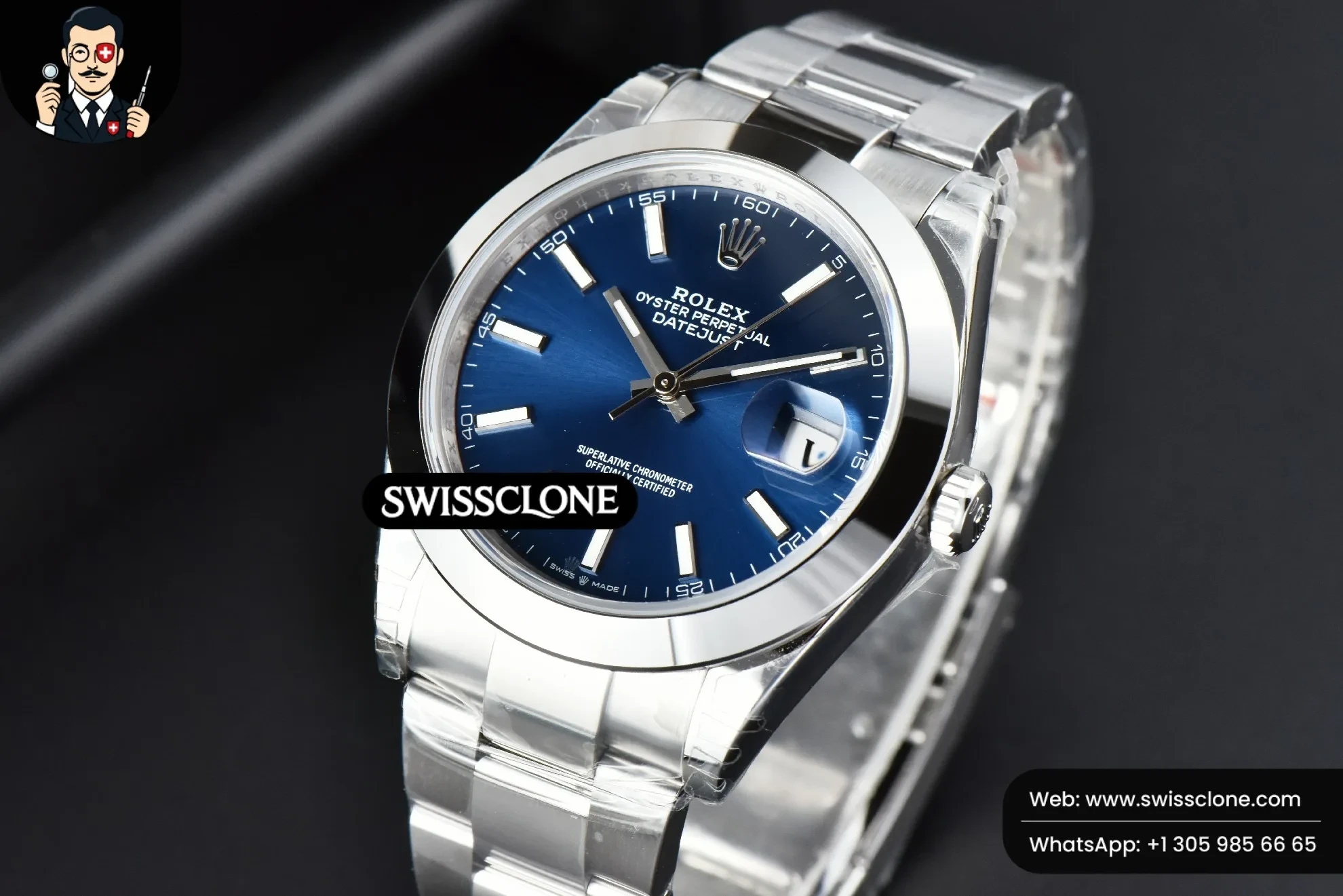 Rolex DateJust 41mm 126300 Smooth Bezel Blue Dial Oyster VS3235 1:1 Super Clone - Bezel & Case Profile