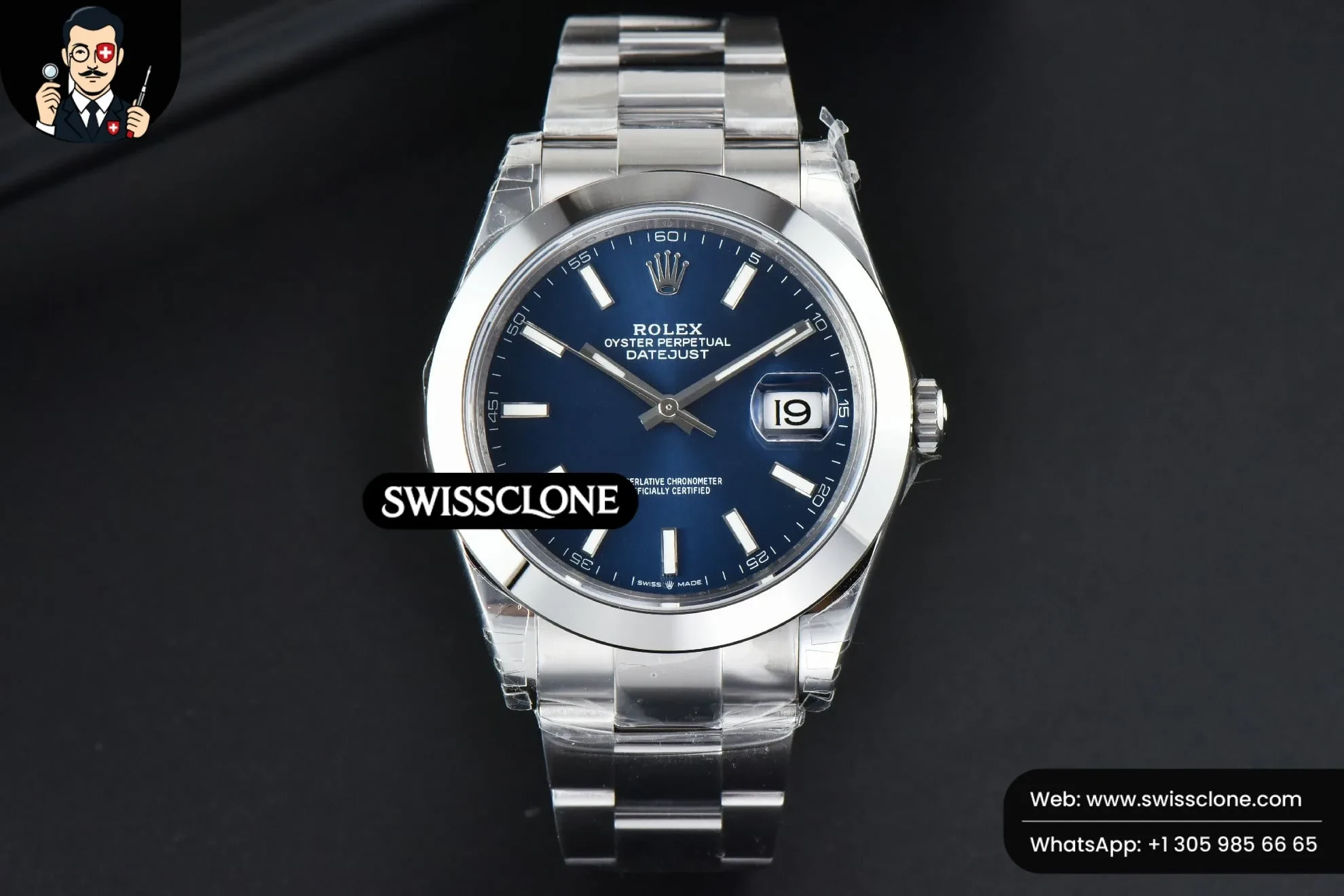 Rolex DateJust 41mm 126300 Smooth Bezel Blue Dial Oyster VS3235 1:1 Super Clone - Dial Macro Close-Up