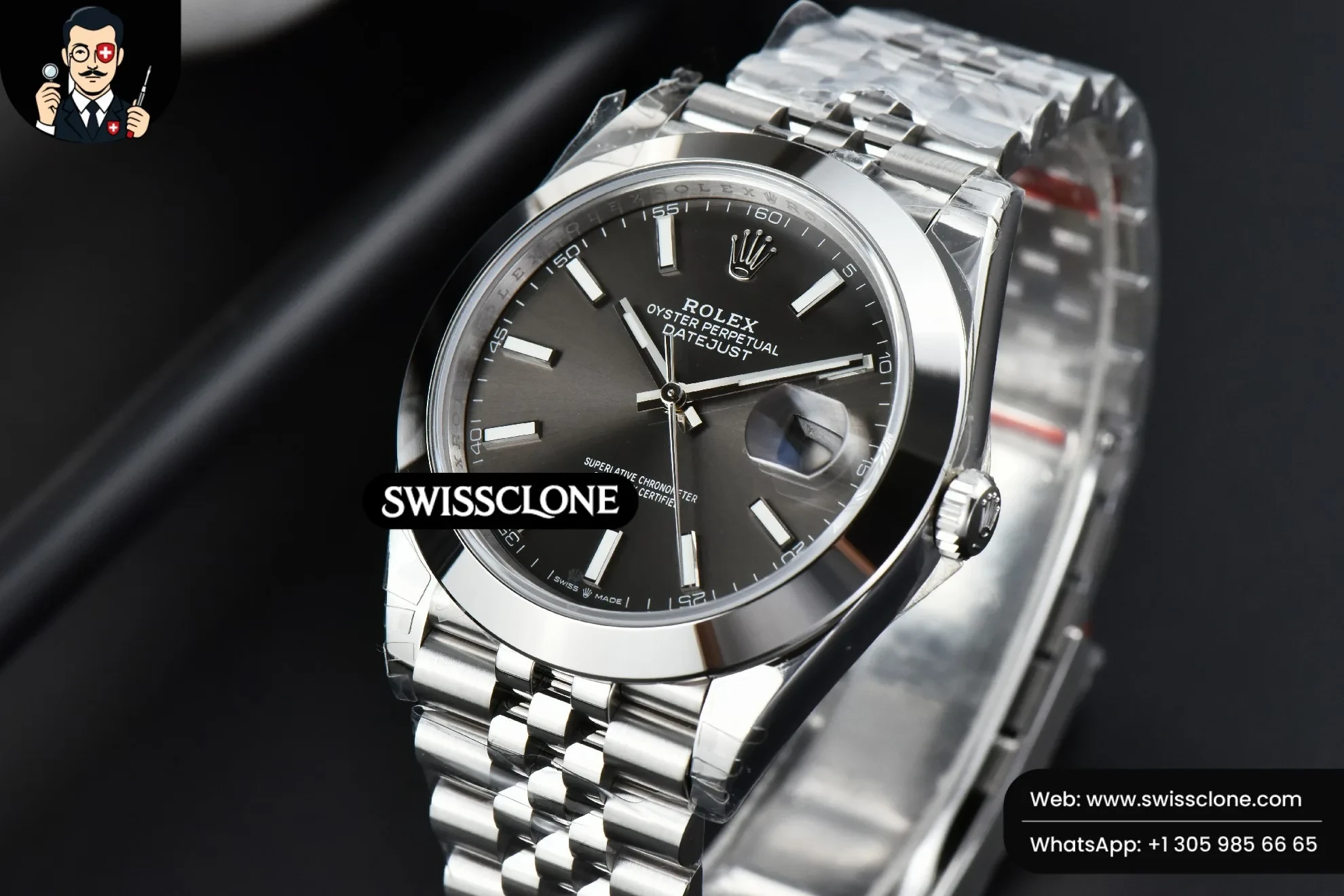 Rolex DateJust 41mm 126300 Smooth Bezel Gray Dial Jubilee VS3235 1:1 Super Clone - Bezel & Case Profile