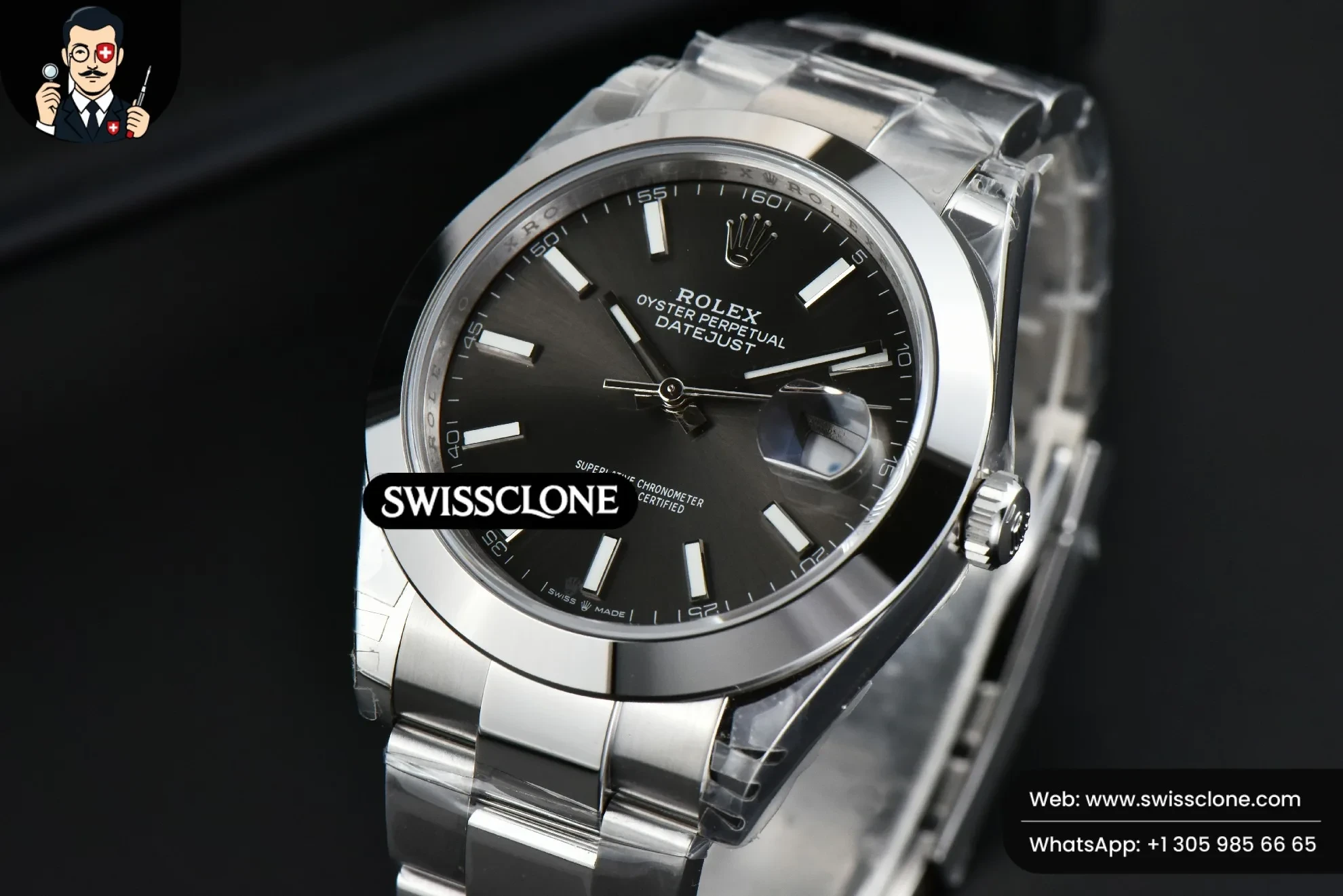 Rolex DateJust 41mm 126300 Smooth Bezel Gray Dial Oyster VS3235 1:1 Super Clone - Bezel & Case Profile