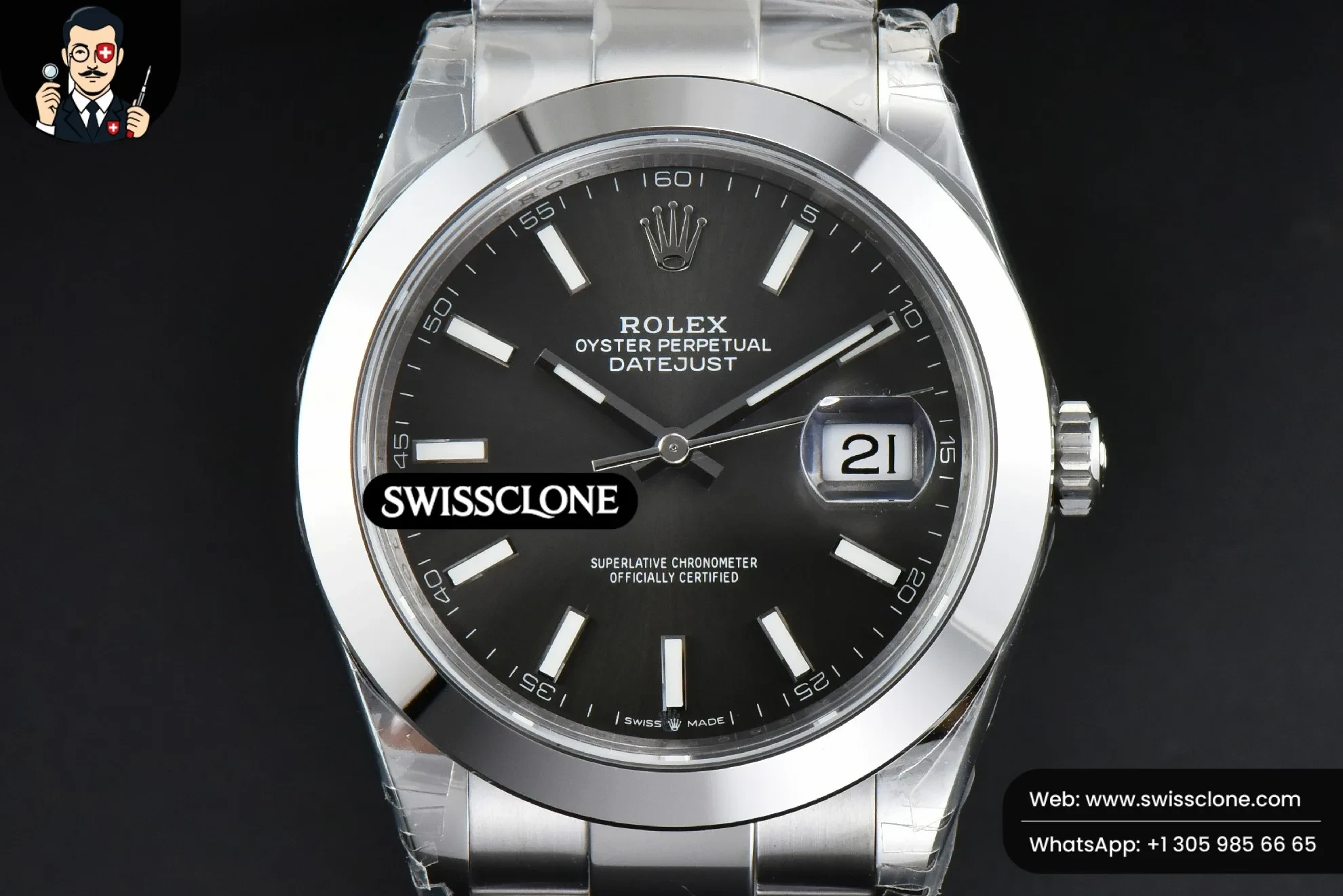 Rolex DateJust 41mm 126300 Smooth Bezel Gray Dial Oyster VS3235 1:1 Super Clone - Dial Macro Close-Up