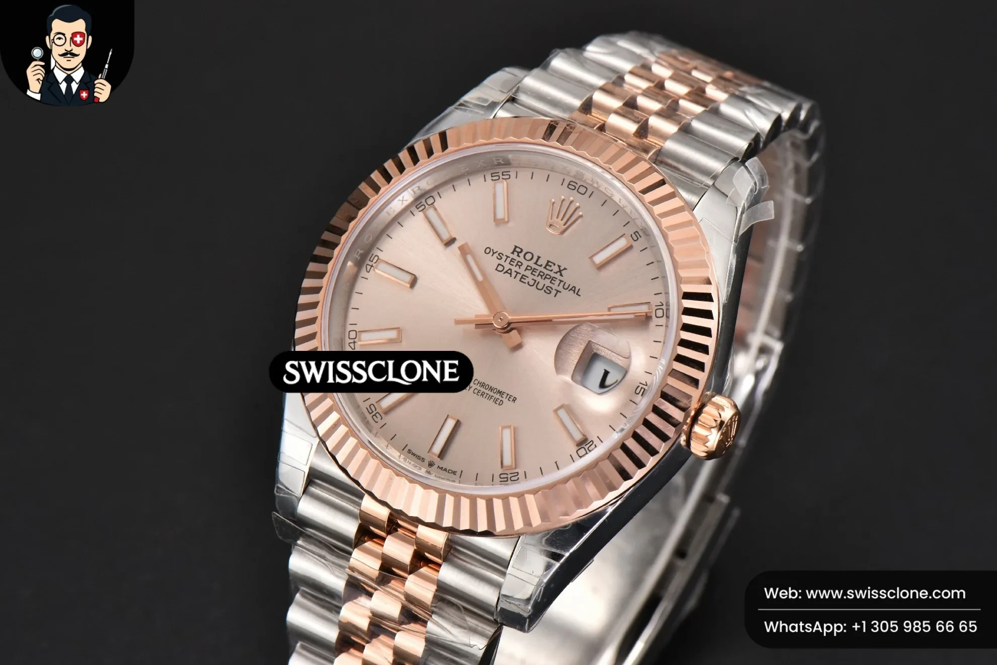 Rolex DateJust 41mm 126331 904L RG/SS Silver Dial Jubilee VS3235 1:1 Super Clone - Bezel & Case Profile