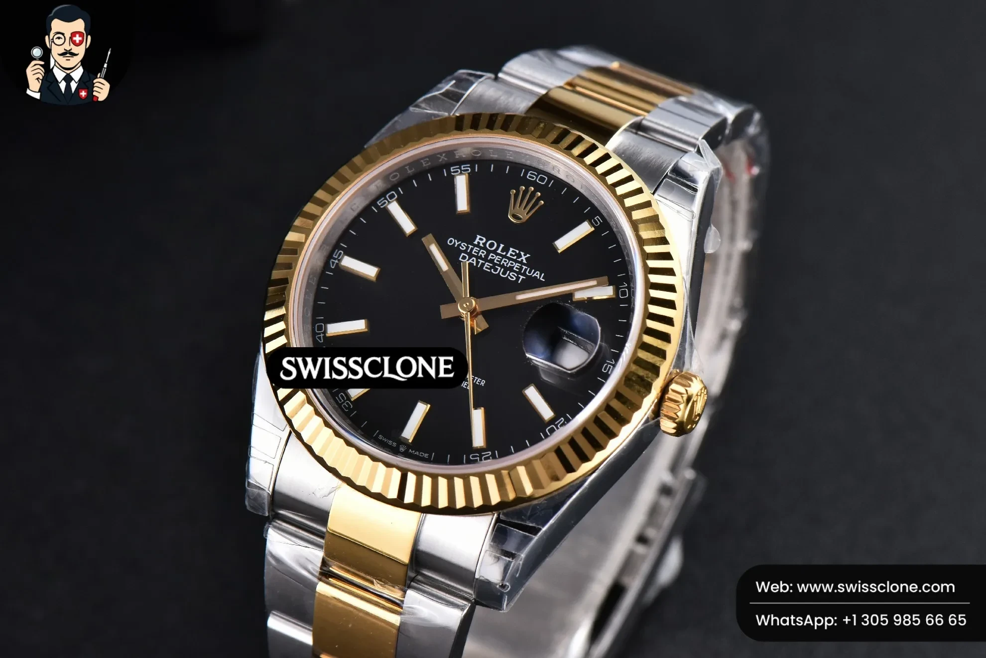 Rolex DateJust 41mm 126333 YG/SS Fluted Bezel Black Dial Oyster VS3235 1:1 Super Clone - Bezel & Case Profile