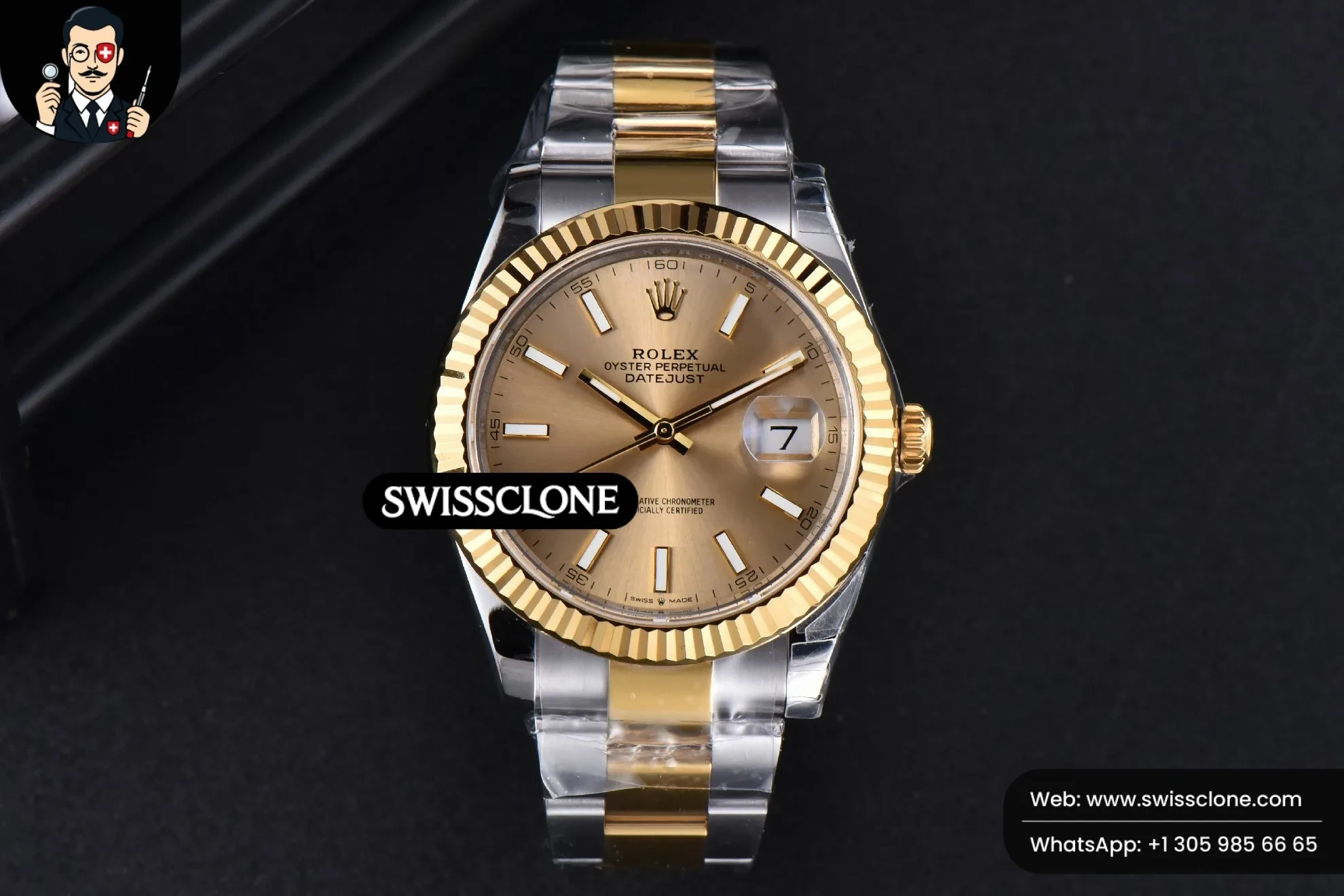 Rolex DateJust 41mm 126333 YG/SS Fluted Bezel Dial Oyster VS3235 (SW-31746) 1:1 Super Clone - Dial Macro & Hands Close-Up