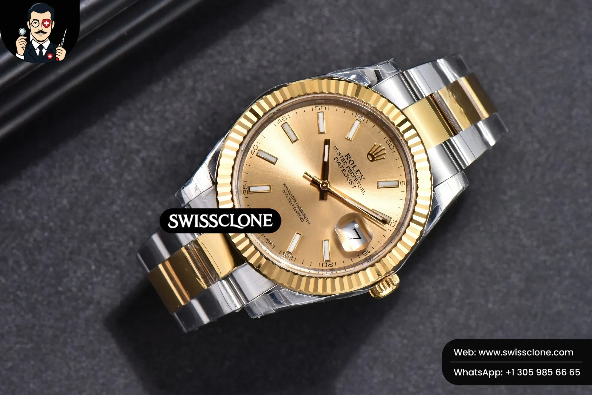 Rolex DateJust 41mm 126333 YG/SS Fluted Bezel Dial Oyster VS3235 1:1 Super Clone - Bezel & Case Profile