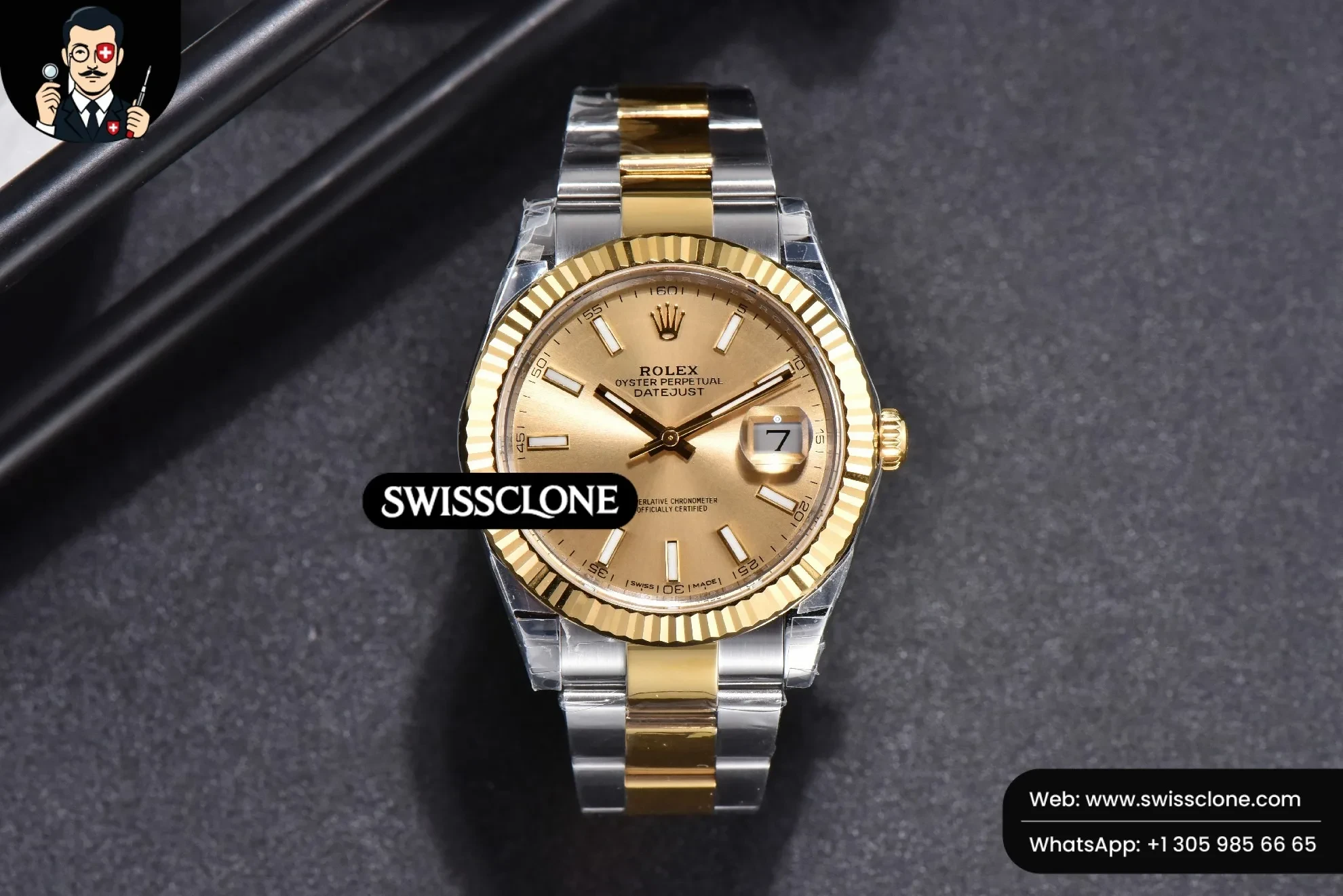 Rolex DateJust 41mm 126333 YG/SS Fluted Bezel Dial Oyster VS3235 1:1 Super Clone - Dial Macro Close-Up