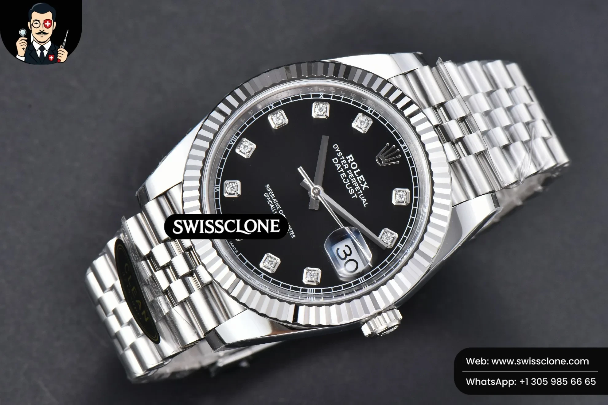 Rolex DateJust 41mm 126334 904L Black Dial Diamond Marker Jubilee VR3235 1:1 Super Clone - Bezel & Case Profile